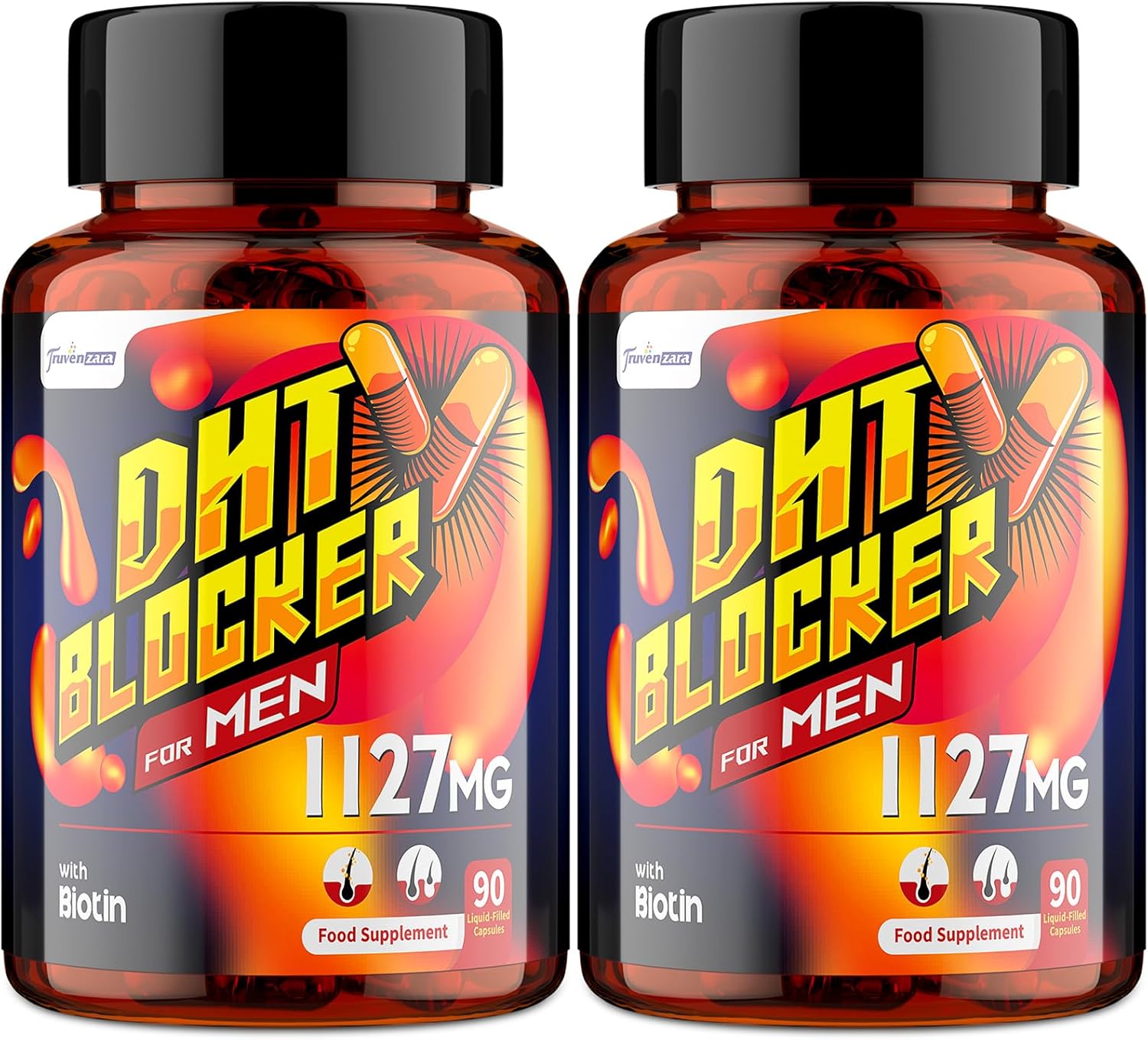 DHT Blocker for Men 1127mg, Advanced Hair Growth Supplement in Liquid-Filled Capsules, with Biotin, Vitamins & Herbal Complexes, High Absorption (90 Count (Pack of 2))