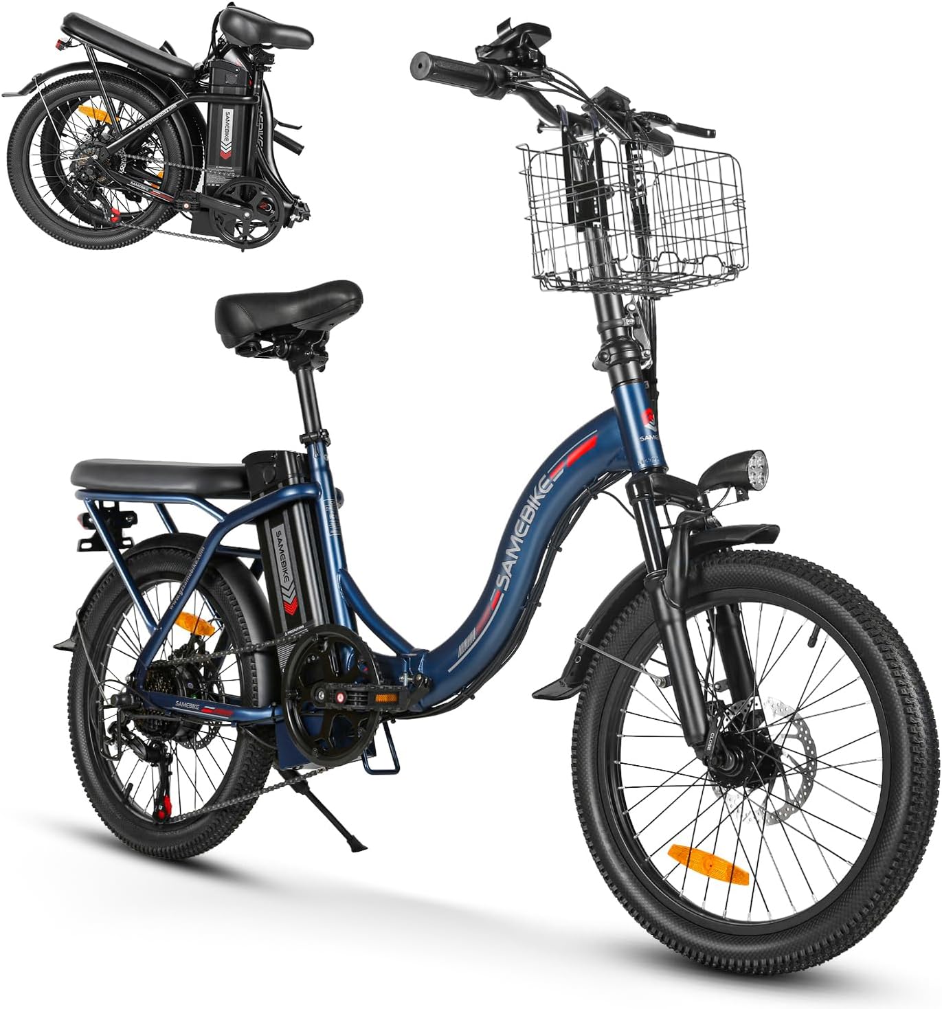 SAMEBIKE Shiman0-7 Speed Foldable Electric Bike for Adults, 20"*2.35 Fat Tire Ebike, Max Range 110KM, Dual Shock Absorber, E-bike for Commuting and Off-Road Adventures