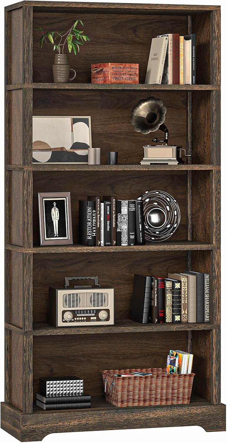 5-Shelf Wood Bookcase, 65 Inch Tall Bookshelf with Storage, Floor Standing Display Book Shelf (Rustic Brown)