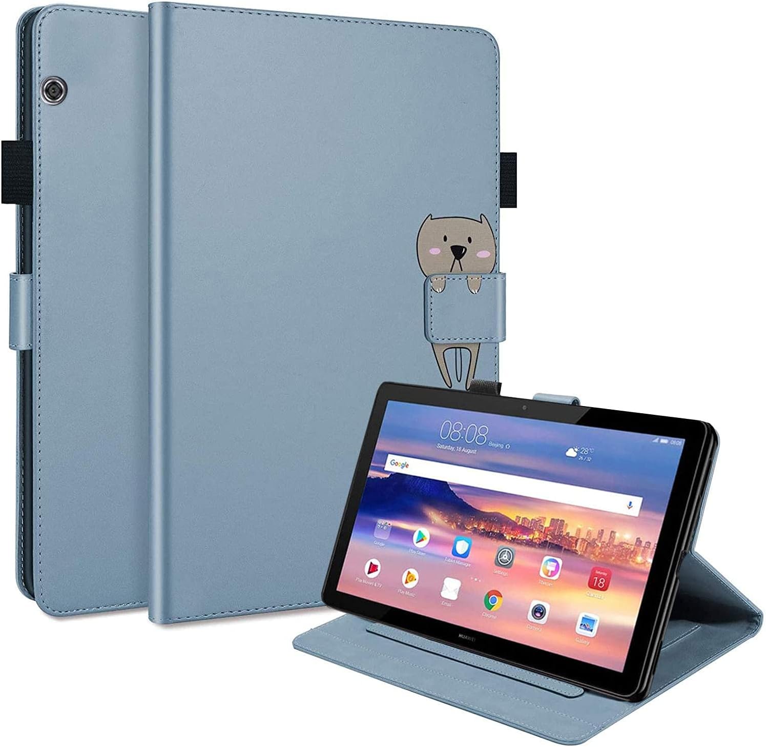 Case for Huawei MediaPad T5 10.1 in, Premium Cute Cartoon PU Leather Flip Case, with Smart Cover Magnetic, Stand Support, Pen Holder, Card Slots for Tablet Huawei MediaPad T5, Blue