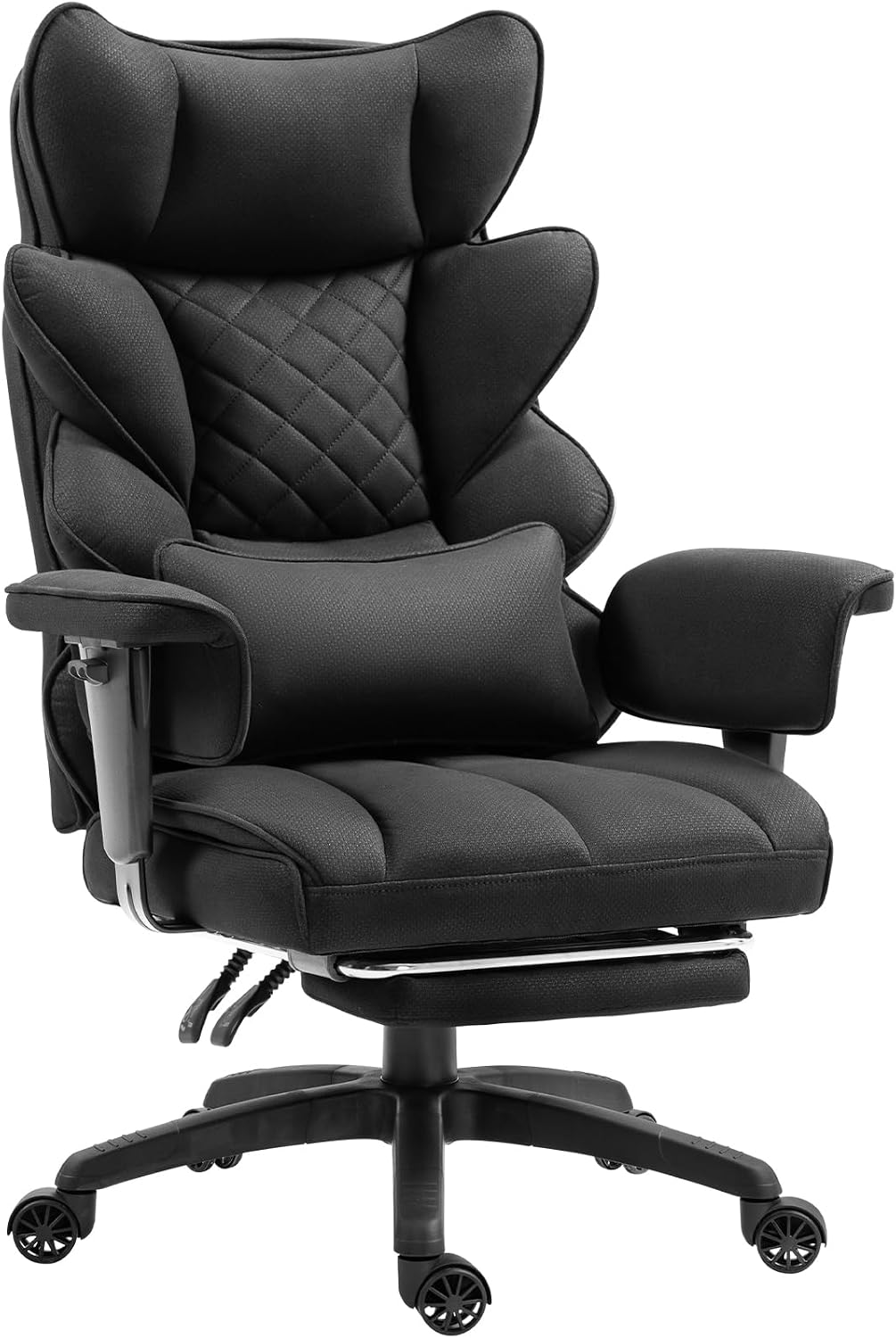 Dowinx Big and Tall Office Chair with Pocket Spring Cushion,High Back Computer Gaming Chairs with Adjustable Armrests,Executive Desk Chairs with Lumbar Support and Footrest,Cloth-Black