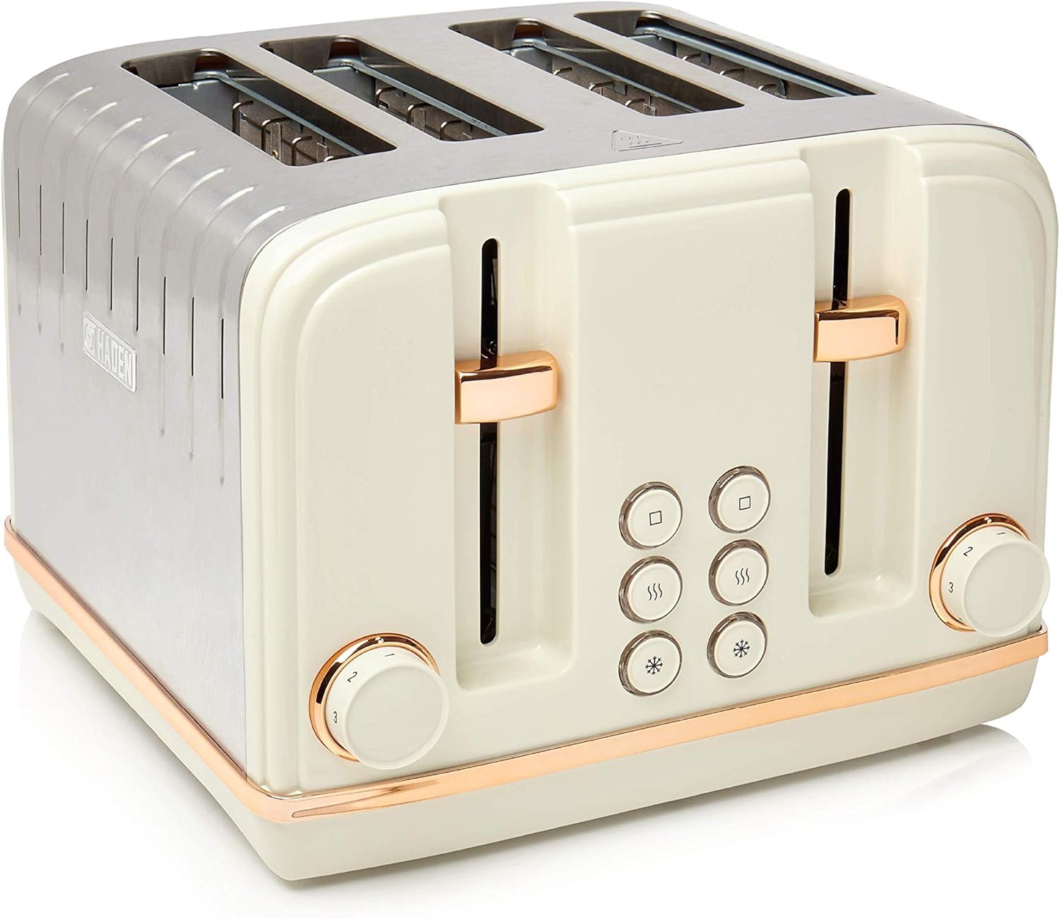 Haden Salcombe Cream Toaster 4 Slice - 6 Adjustable Browning Levels - Stainless Steel Housing - Defrost/Cancel/Reheat Functions - Self-centering Function - Easy to Use and Clean - 1900-2300W