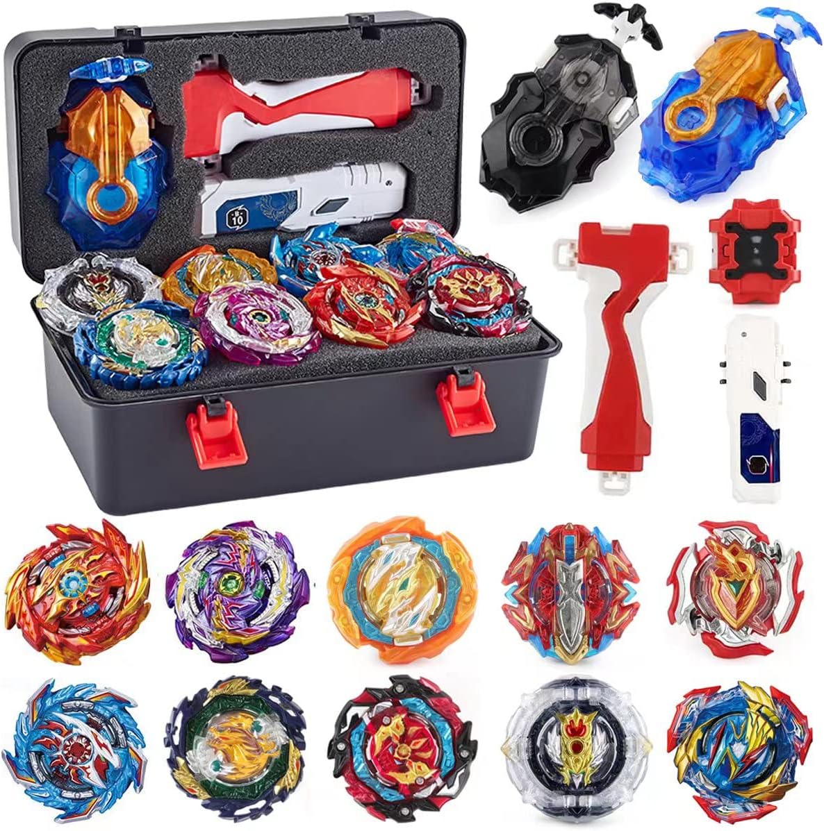 Bey Battle Burst Gyro Blade Toy Set Great Present for Kids Children Boys Ages 6 8 10 12+ Metal Fusion Attack Top Battling Game 10 Spinning Tops 2 Two-Way Launcher 2 Handles