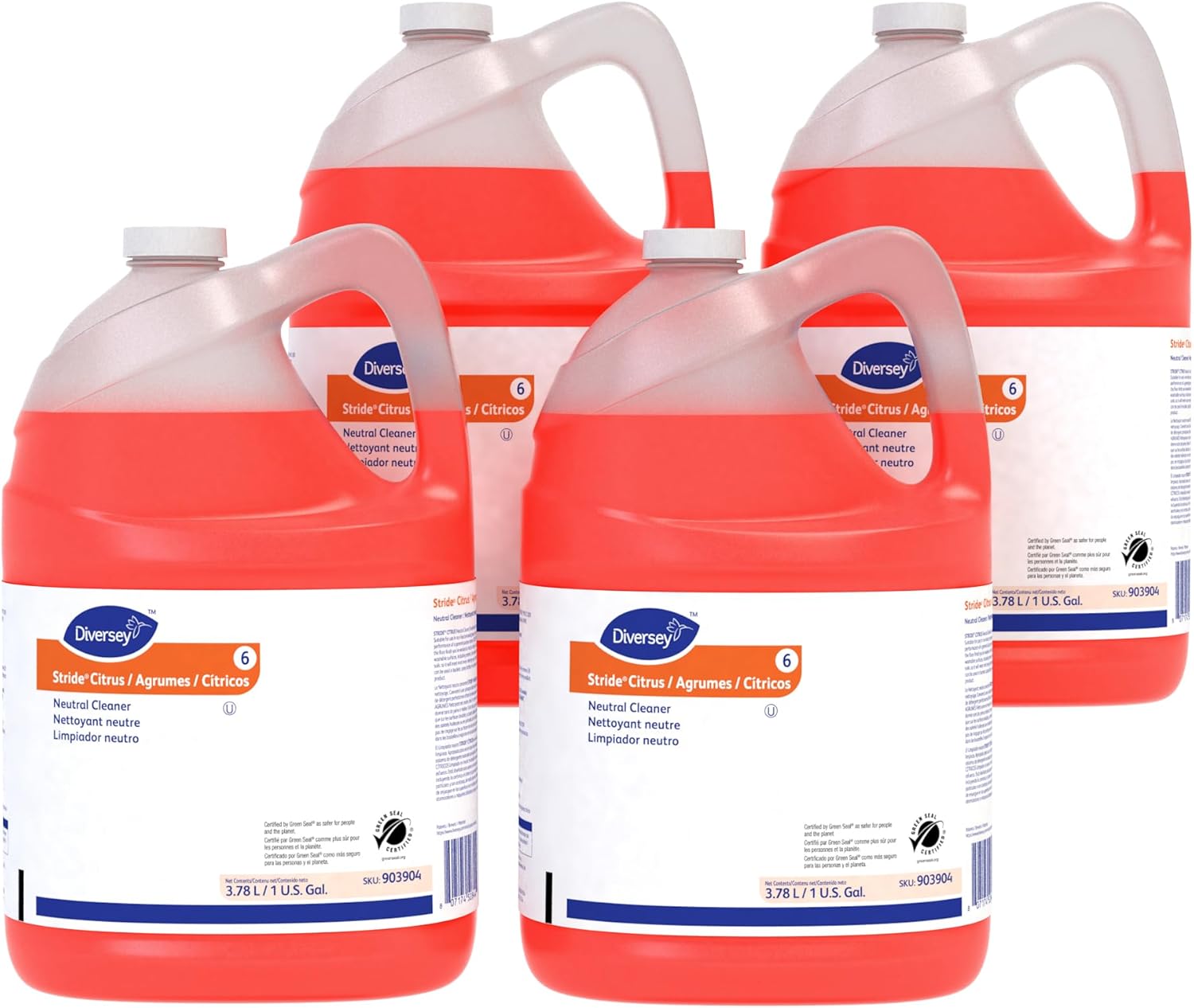 Diversey 903904 Stride Neutral Cleaner, Citrus, 1 gal, 4 Bottles/Carton