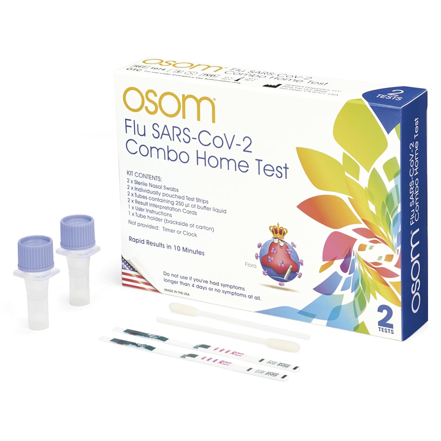 OSOM Covid Flu Test Combo - 3-in-1 Rapid Flu A B and Covid Home Test Kit - Flu COVID Test Home Kit - Made in USA Flu Test for Home - Results in 10 Minutes - FDA EUA Authorized (2 Tests)