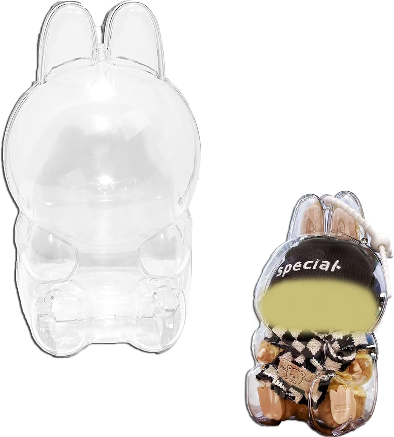 Protective Case Cover for LABUBU Cola Stand, Clear Acrylic Display Box Hard Case Accessories with Silicone Strap for The Monsters LABUBU Cola Series Surprise Shake (Sitting)