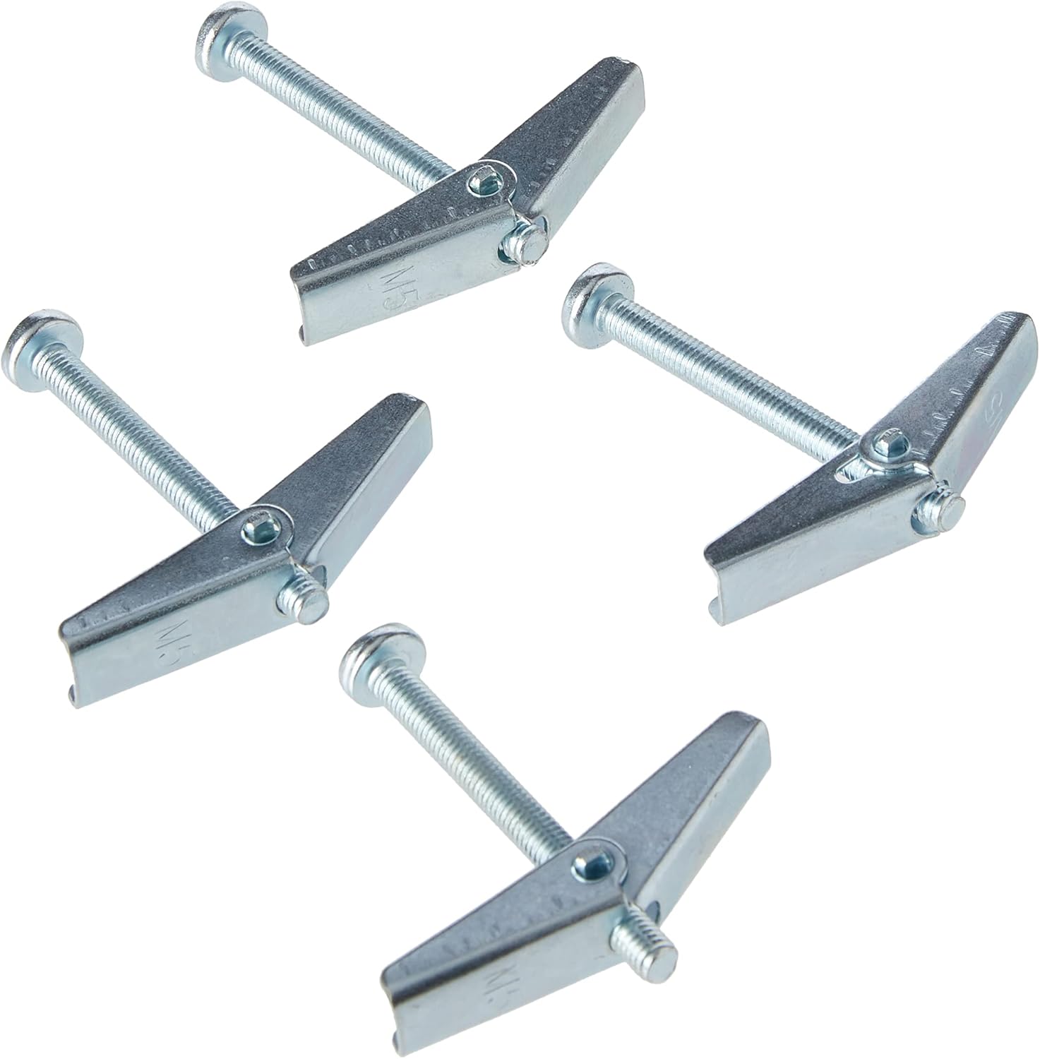 Merriway BH02495 (4 Pcs) Wing Spring Toggle with Machine Screw for Plasterboard Hollow Walls & Doors, M5 x 50mm (3/16 inch x 2 inch) - Pack of 4 Pieces, Silver