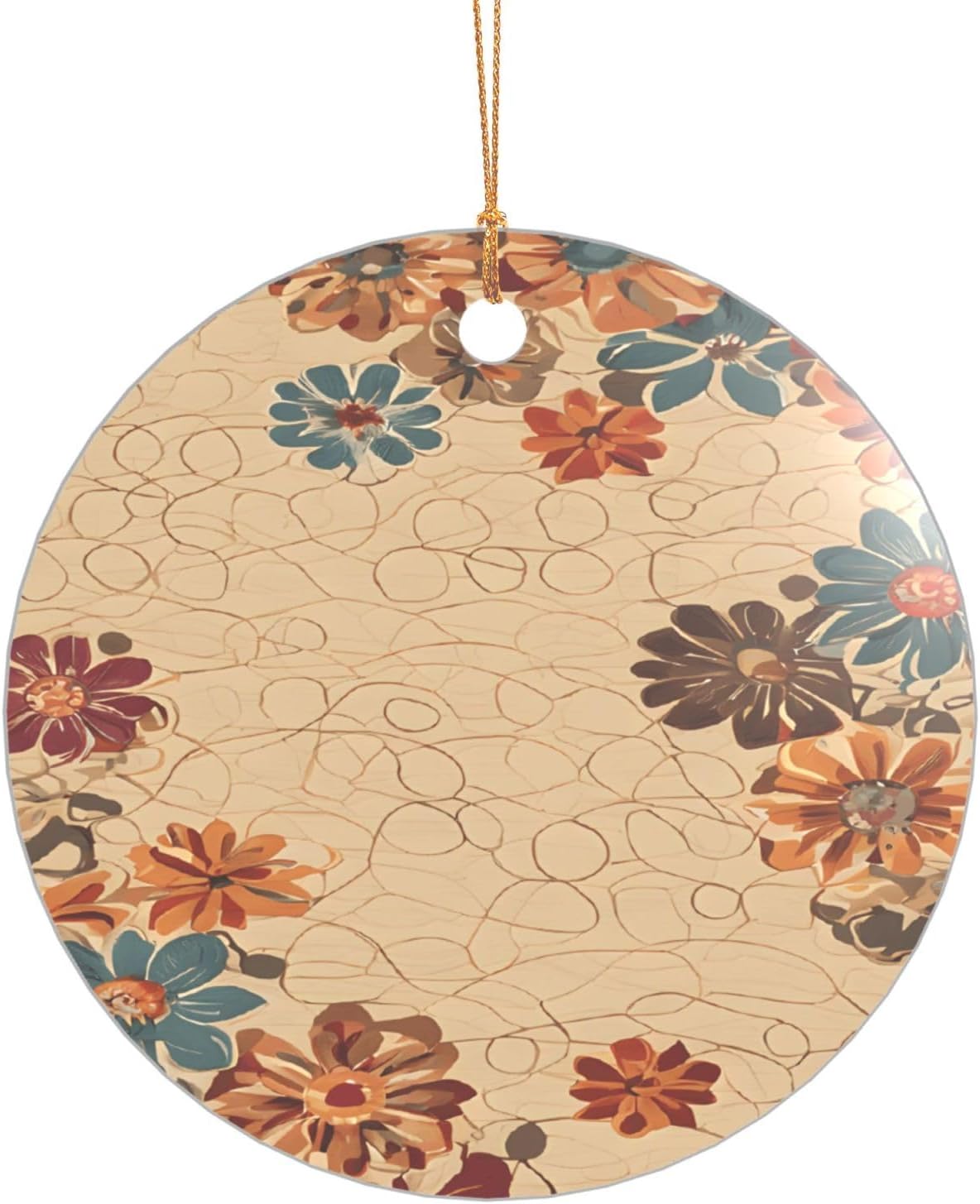 Ttkjshmgc Medallion Multi -Print Acrylic Round Pendant Gold Lanyard, Custom Christmas Ornaments For Tree Wedding Party Decor.