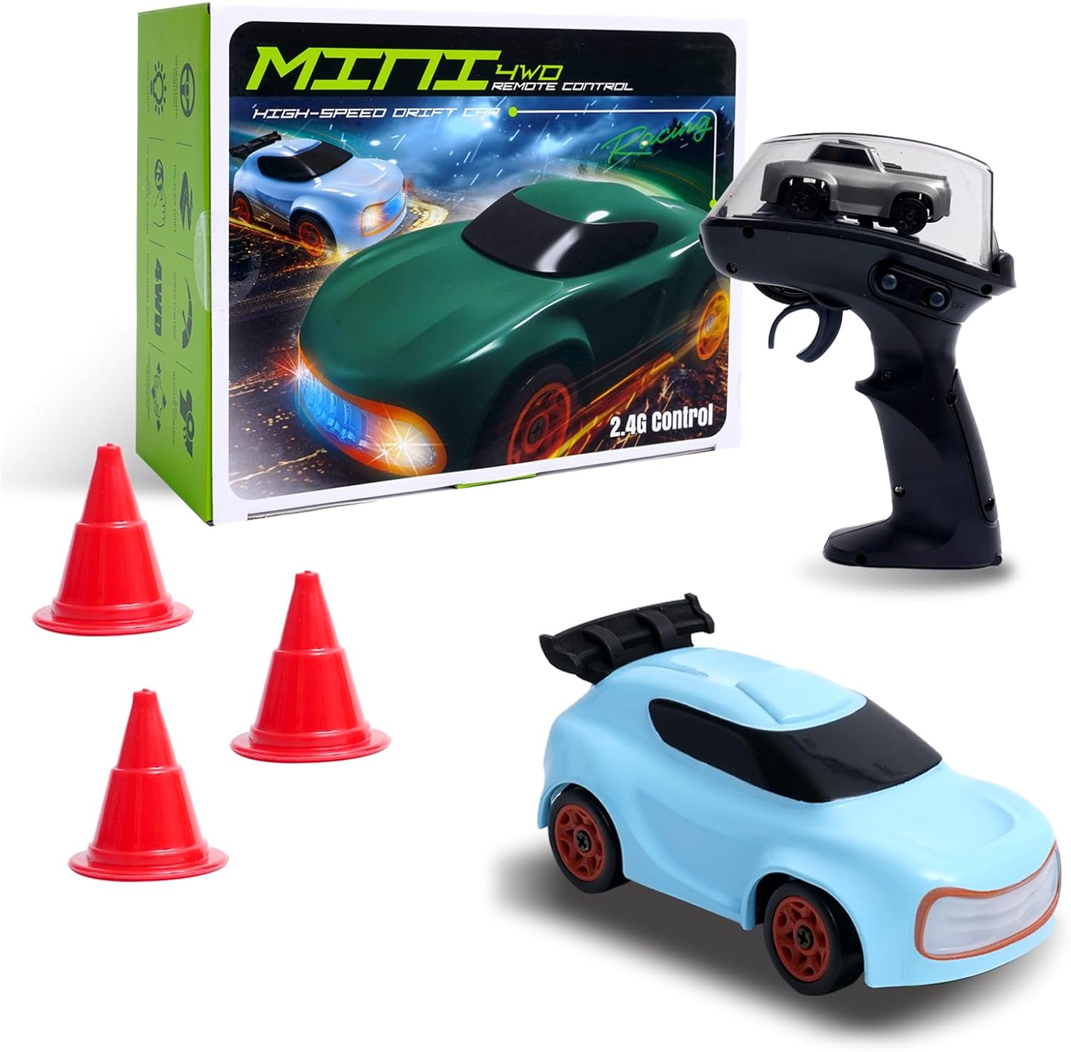 Mini RC Car, 1:64 Scale Supercar, Toy Car & Remote Control Integrated Design, 26km/h High Speed, Fun MINI RC Vehicle. (Blue)