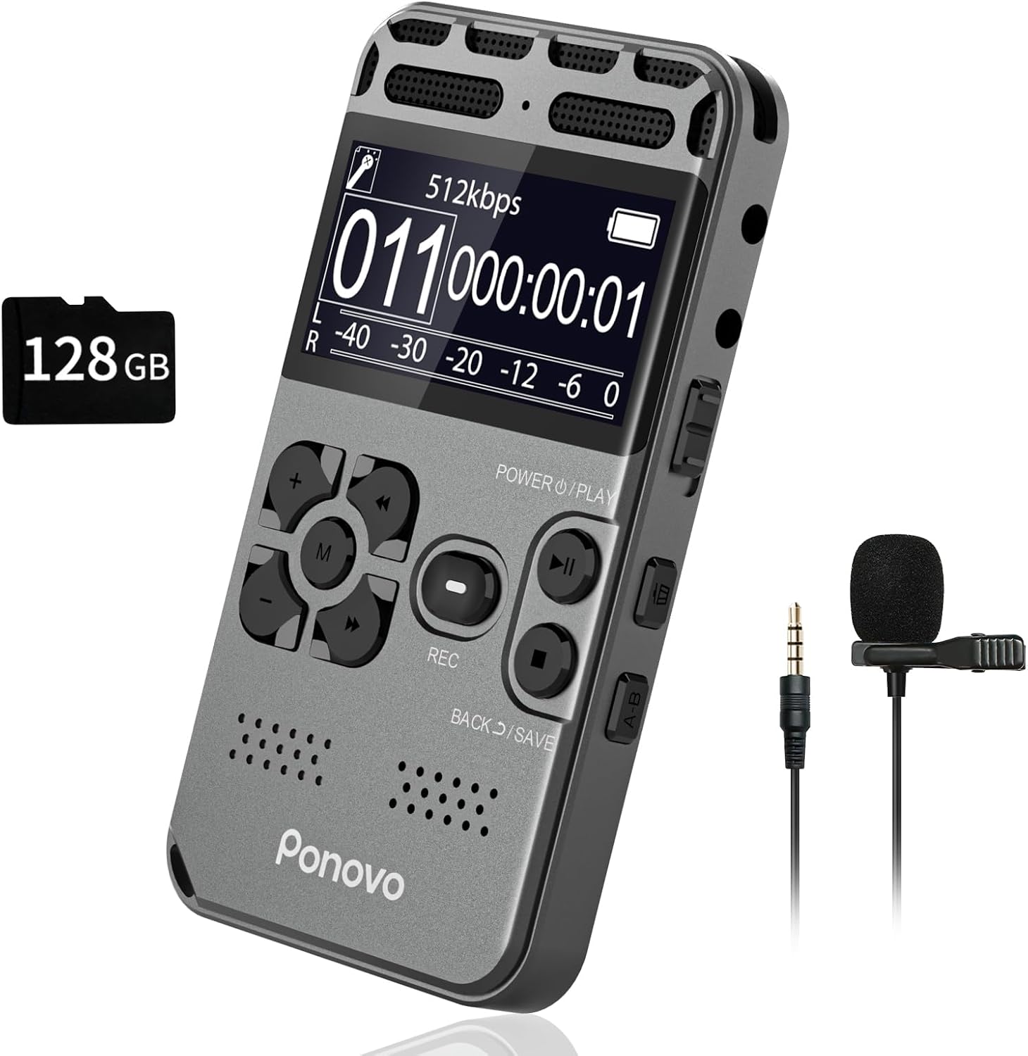 136GB Digital Voice Recorder with Playback, 1536Kbps Dual Microphone Stereo Audio Activated Recorder, Ponovo Ultra-Slim Mini Recording Device with Noise Reduction for Lectures, Interviews, Meetings