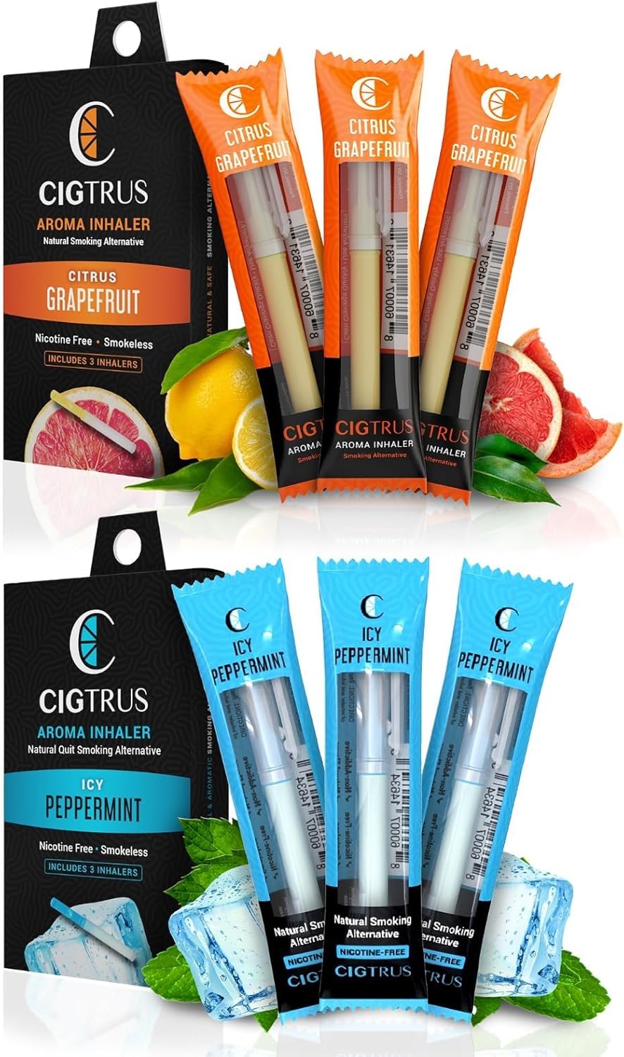 Natural Nicotine-Free & Tobacco-Free Smoking Alternative (6-Piece) - Non-Electric Craving Relief, Quit Smoking Aid with Cigtrus (Peppermint & Citrus Grapefruit)