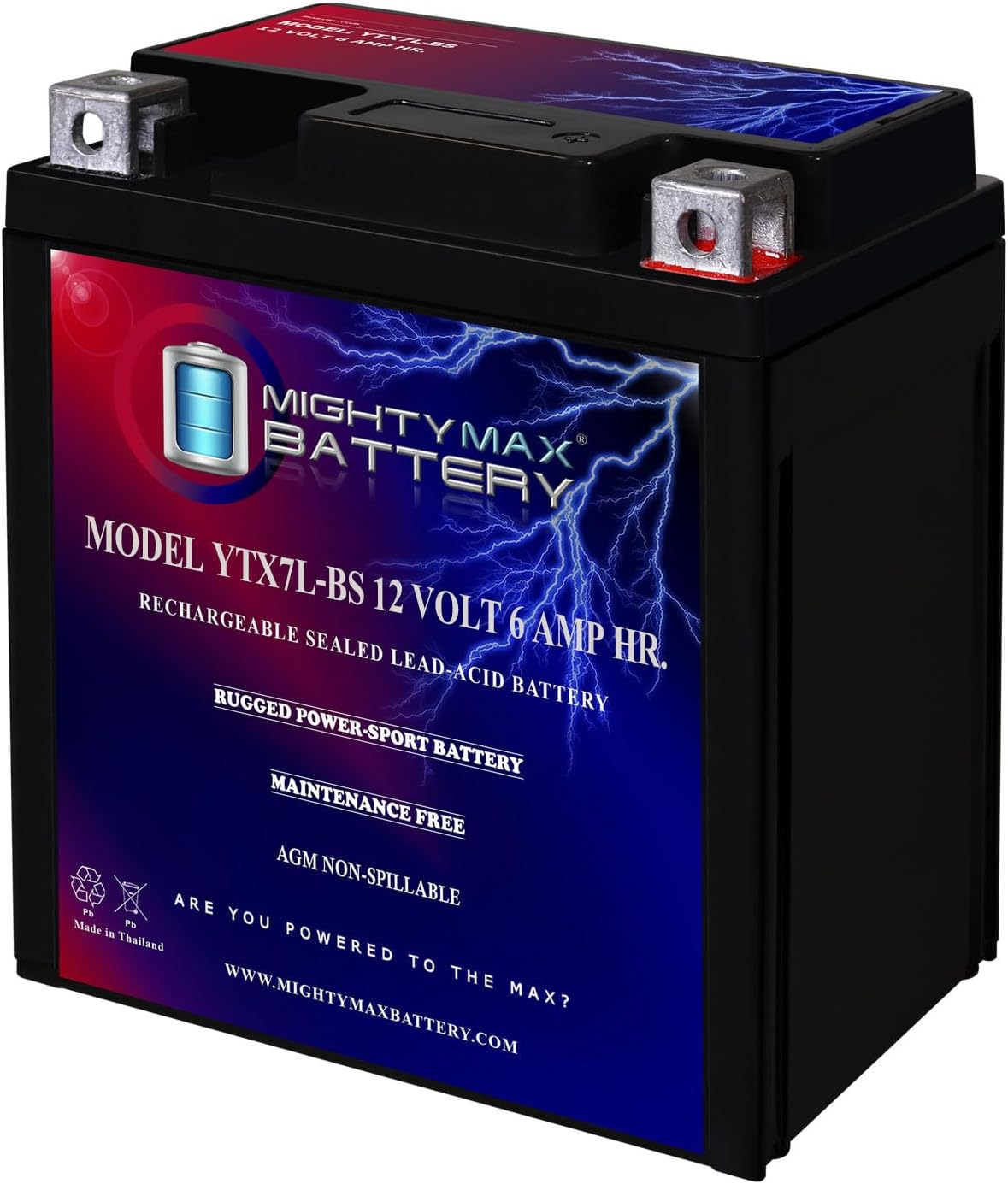 Mighty Max Battery YTX7L-BS -12 Volt 6 AH, 100 CCA, Rechargeable Maintenance Free SLA AGM Motorcycle Battery