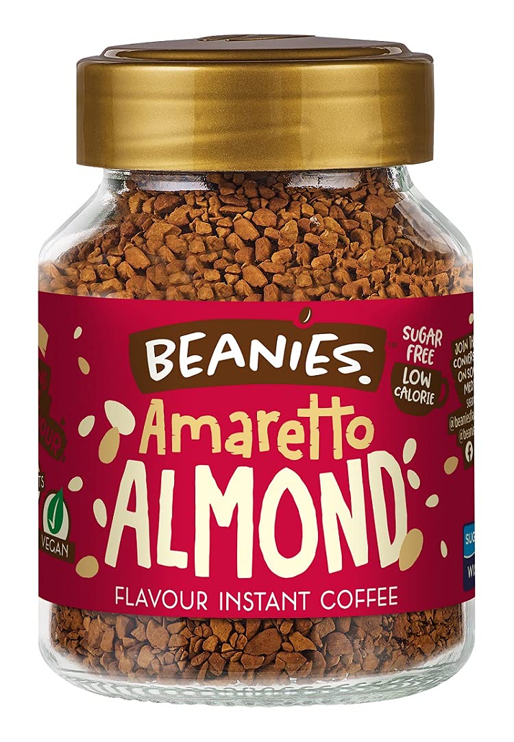 Beanies Flavour Instant Coffee - Ameretto Almond Instant Flavored Coffee - Bold & Adventurous Full-On Flavor - An Indulgent Sugar Free Taste Explosion - Low Calorie - Vegan & Gluten Free - Wheat & Dairy Free, 50g jar