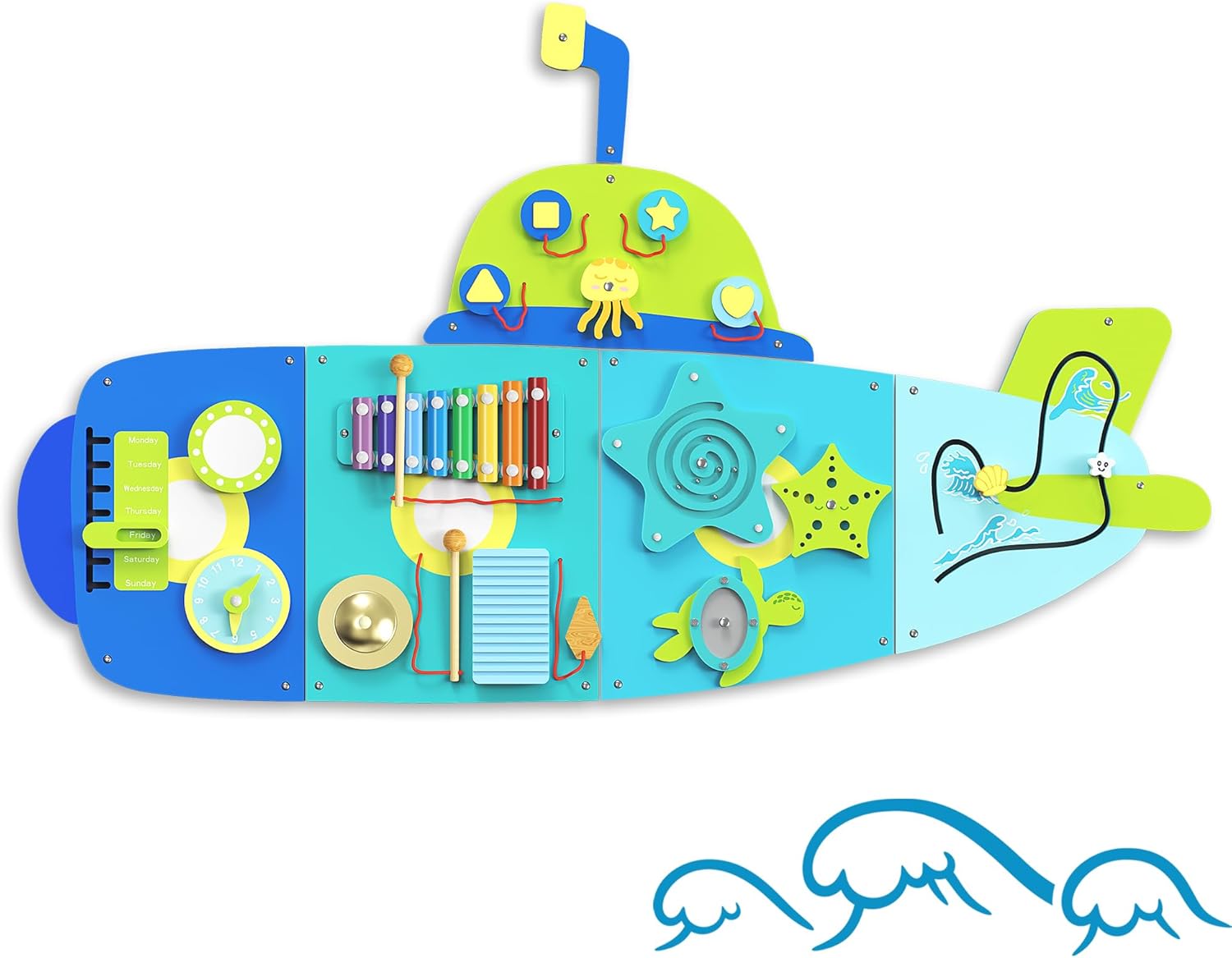 BlueWood Submarine Wall Busy Board Panels, Toddler Learning Activity Center, Montessori Philosophy Sensory, Educational Toys, Conducive to All-Round Development
