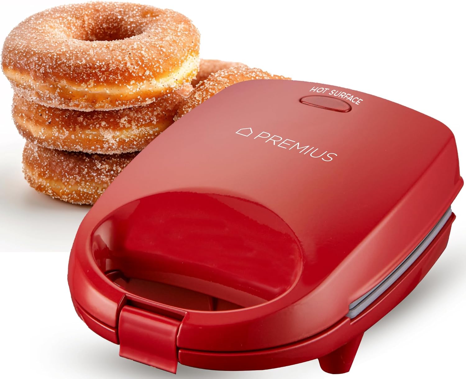 Ceramic NonStick Mini Snack Donut Maker, 2” Mold, Great For Kids & Families Desserts, Frosted, Glazed, Decorated, Sprinkled, Doughnuts, Egg Bites, Cake Pops, Add Batter, 4 Count (Red)