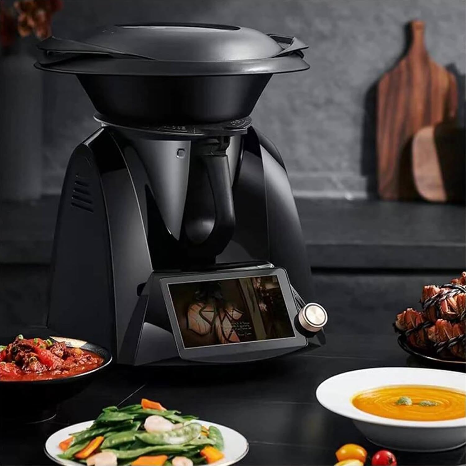 Multifunction Intelligent Automatic Stir Fry Machine, 1500W Nonstick Coating Food Stir Frying Pot Machine, Smart Electric Thermomixer Cooking Robot Chef Cooking Machine, Food Processor for Kitchen(Bla