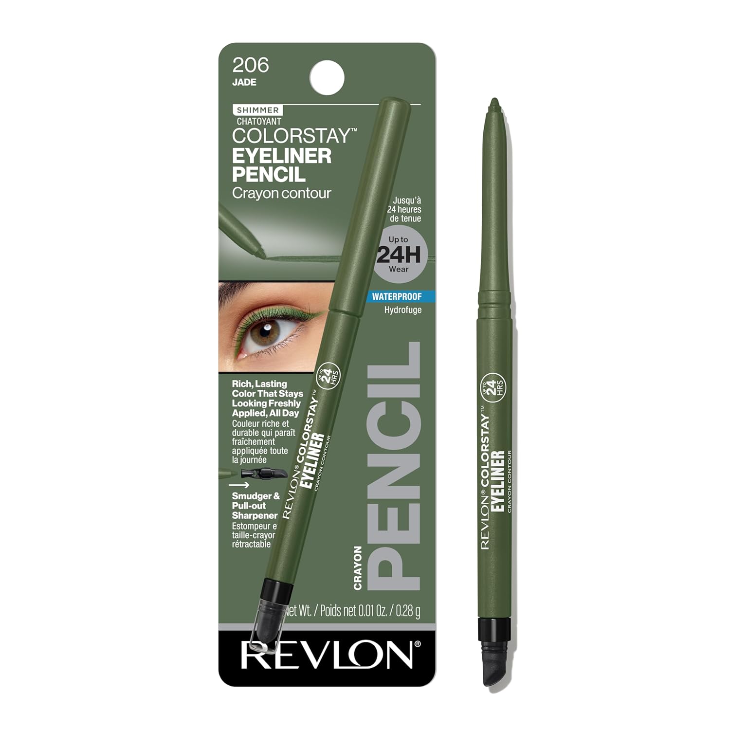 Revlon ColorStay Pencil Waterproof Eyeliner, Smudge-Proof, Eye Makeup with Built-In Sharpener, Packaging May Vary, 206 Jade, 0.01 oz