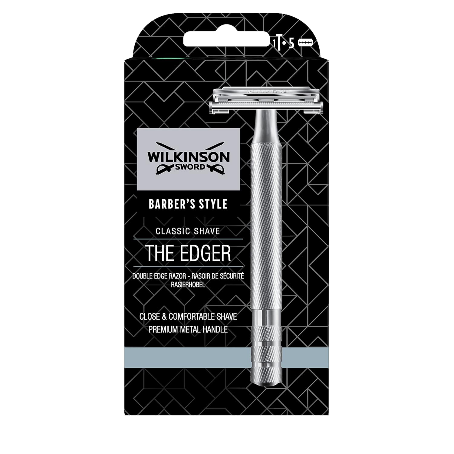 Wilkinson Sword Classic Double Edge Premium Men’s Metal Safety Razor with x5 Refill Blades