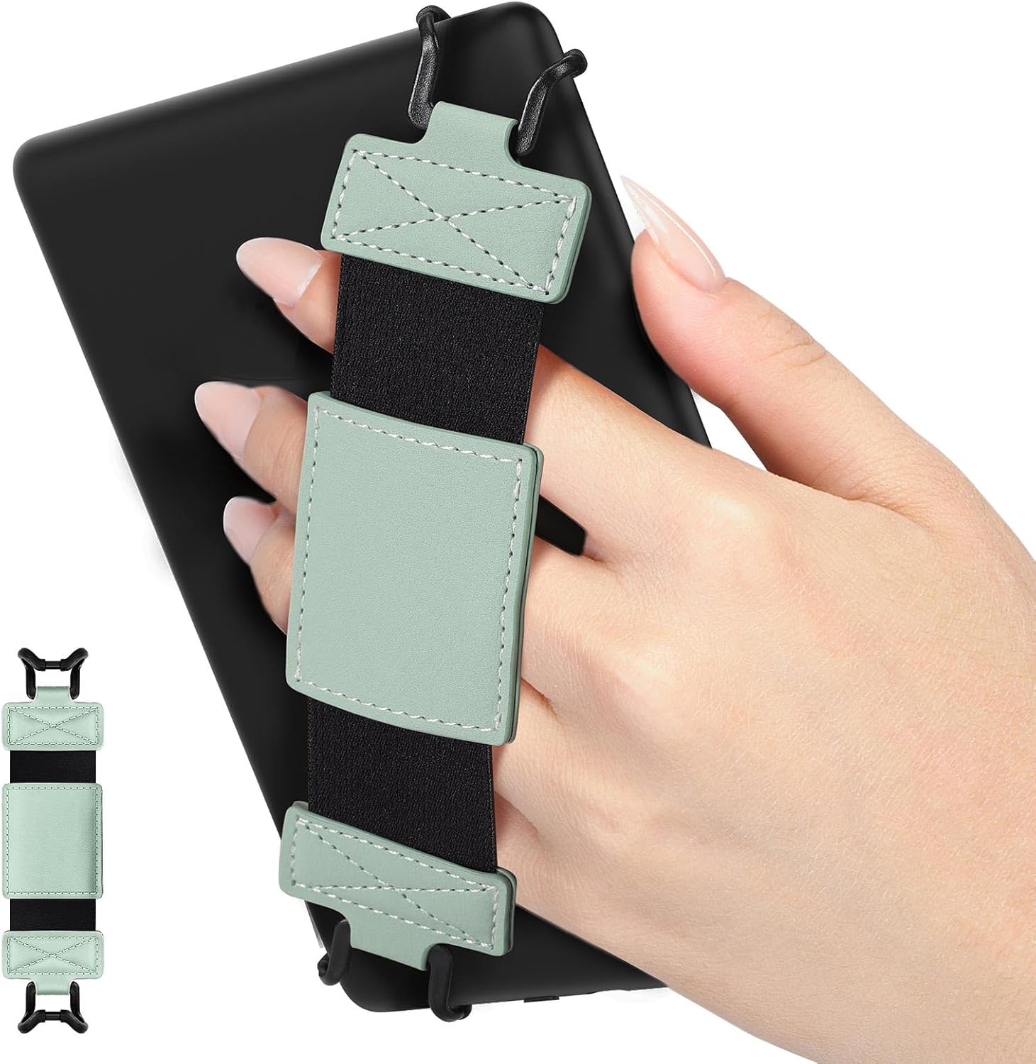 MoKo Soft Hand Strap for 6-8" Kindle eReaders & Fire Tablet - Compatible with Kobo/Voyage/Lenovo/Sony E-Book Readers, Lightweight Black High-Elasticity Finger Grip Holder, Mint Green
