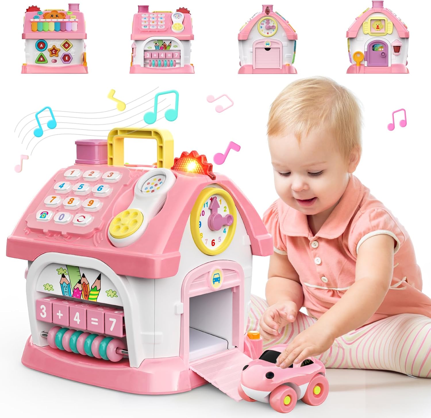 Toys for 1 2 Year Old Girls: Montessori Educational Toys for 1 Year Old, 6 in 1 Multi-Functional Activity House Baby Toy with Music/Clock/Sound/Telephone, Birthday Gifts for 1 2 Year Old Girls Kids