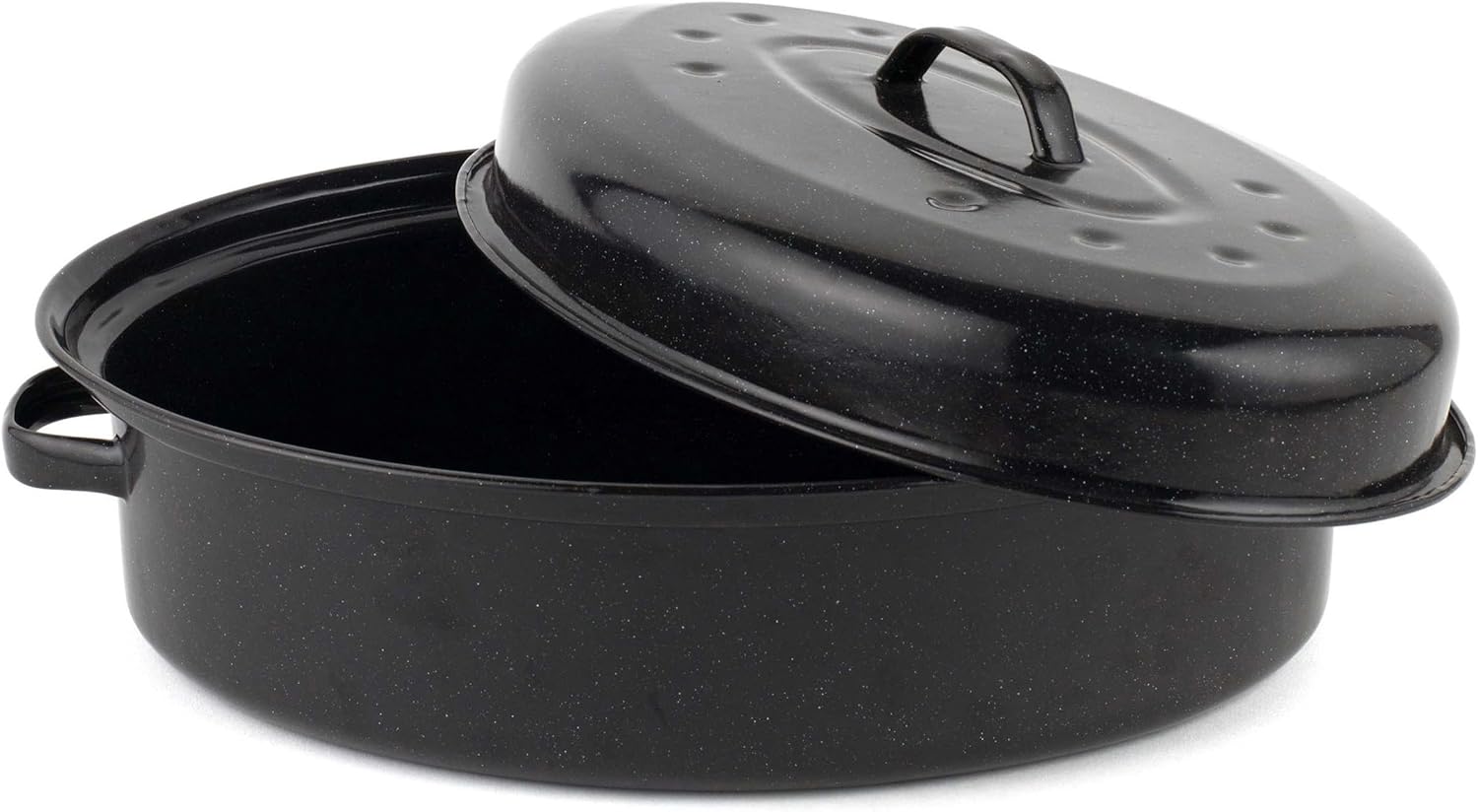 Salter BW12810EU7 Self-Basting Roaster – 36cm Vitreous Enamel Coated Steel Roasting Tin with Lid, Oval Dish, PFAS-Free, Dishwasher Safe, Oven Safe to 230°C, Easy Clean, Roast Meat/Vegetables, Black