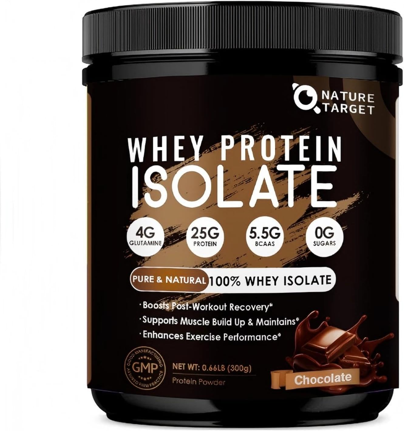 NATURE TARGET Chocolate Protein Powder - Whey Isolate Protein Powder, with 100% Grass-Fed Whey, 0g Sugar, 300g