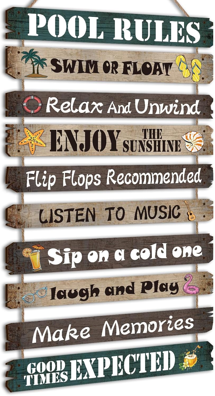 Tatuo Hot Tub Pool Patio Rules Signs Gifts Wood Funny Rules Signs Decorative Outdoor Regulations Plaque Wall Bath for Bathroom Pool Backyard Outdoor Wall Art Accessories(Elegant)