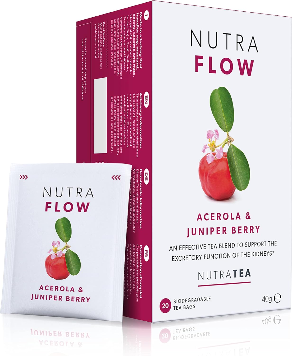 Nutra Tea NUTRAFLOW - UTI Tea & Urinary Infection Tea. Cystitis Teas Eases - Discomfort Within The Urinary Tract With Cranberry & Uva Ursi - 20 Individually Wrapped Bags -Herbal Infusion (1 Pack)