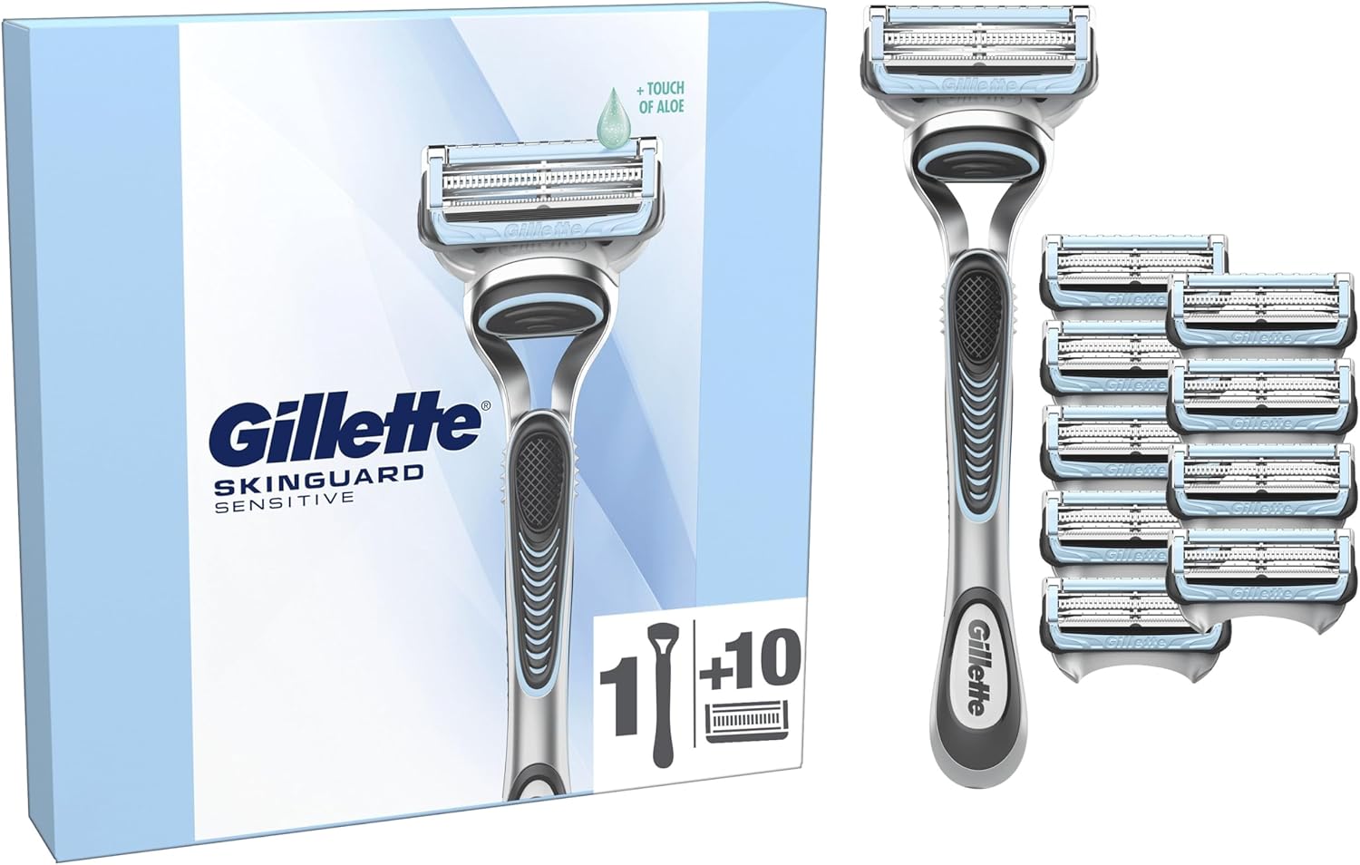 Gillette SkinGuard Sensitive Men’s Razor, 1 Handle, 10 Blade Refills