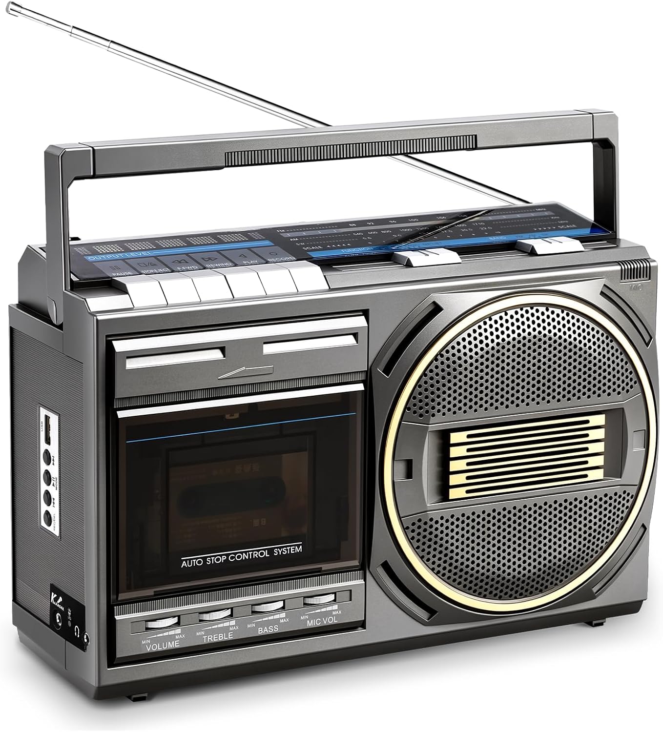 Cassette Tape Player Bluetooth Boombox, Retro Cassette Player with AM/FM/SW Radio, Cassette to MP3 Converter, Tape Player with Treble/Bass Knobs, Karaoke Mic, Gift for Family, Friends, Seniors