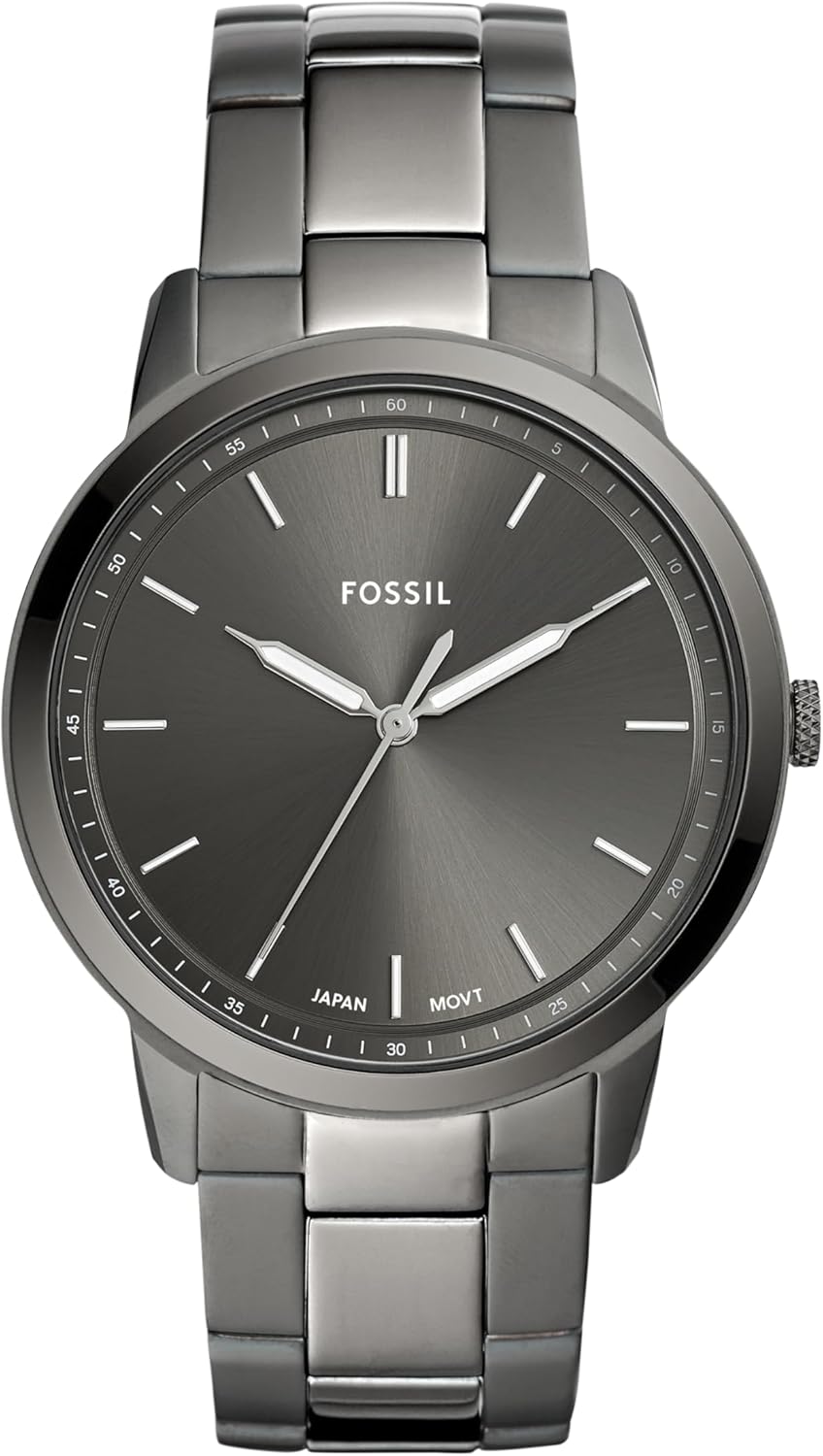 Fossil Men's Minimalist Quartz Stainless Steel and Leather Three-Hand Watch