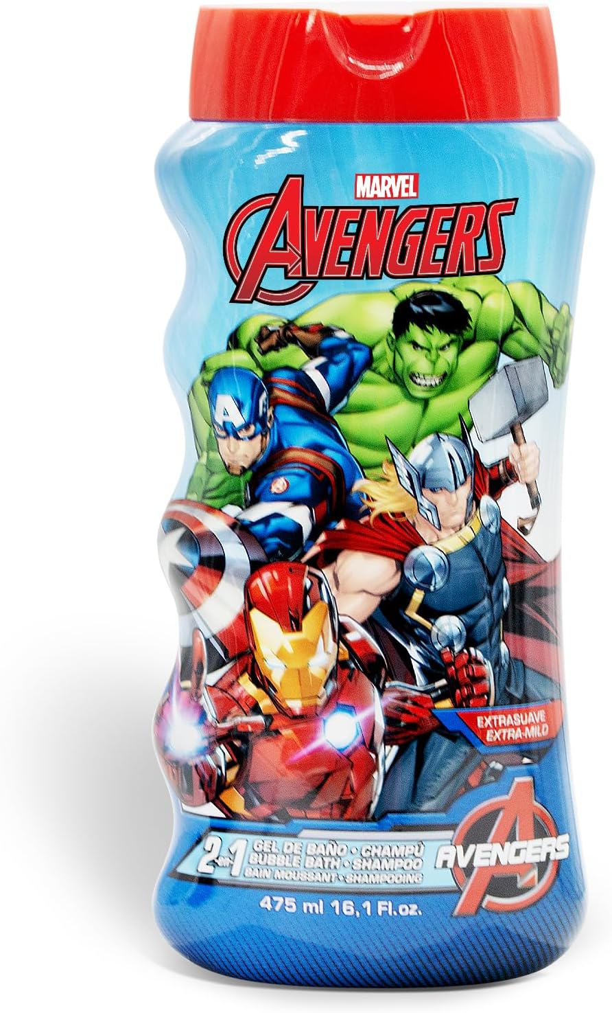 Avengers Kids 2-in-1 Bubble Bath & Shampoo - Gentle, Paraben-Free Bath & Hair Wash with Vitamin E & A, pH Balanced for Sensitive Skin - Lightly Scented, Safe for Children Aged 3+, 475ml