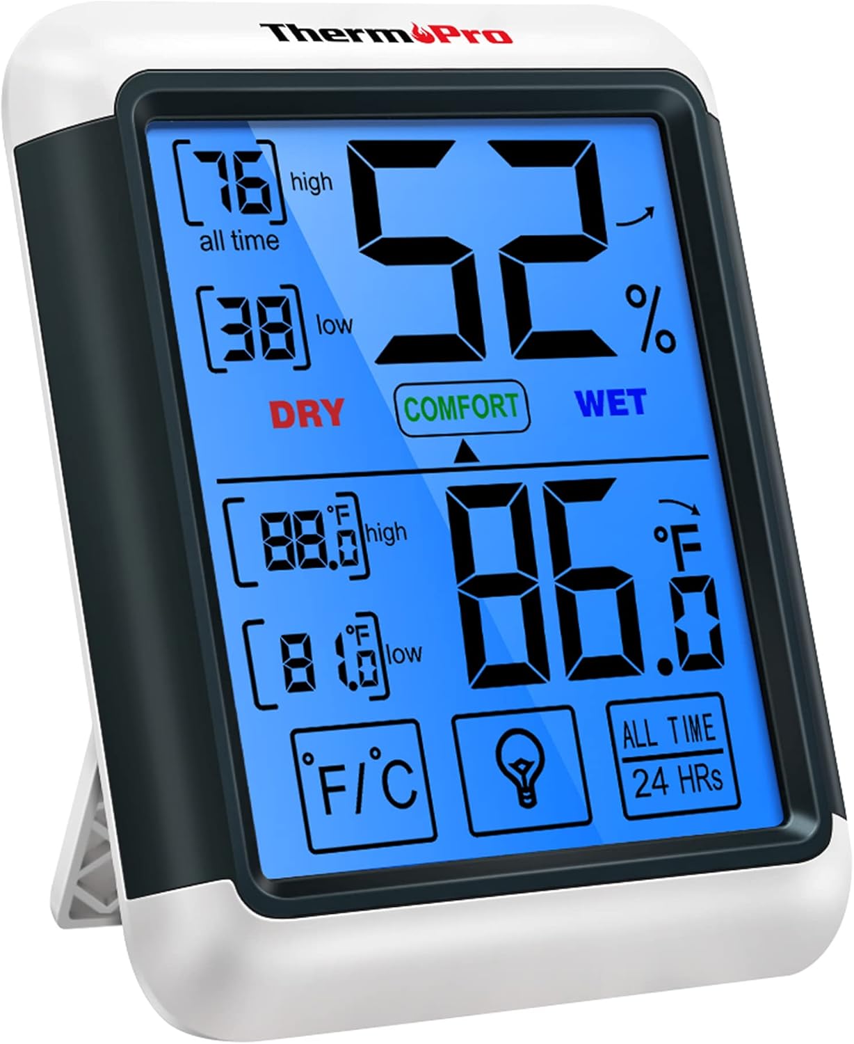 ThermoPro TP55 Digital Indoor Hygrometer Thermometer, 4-Inch Temperature / Humidity Monitor with Touchscreen and Backlit, Indoor Room Thermometer / Humidity Meter for House Home Greenhouse