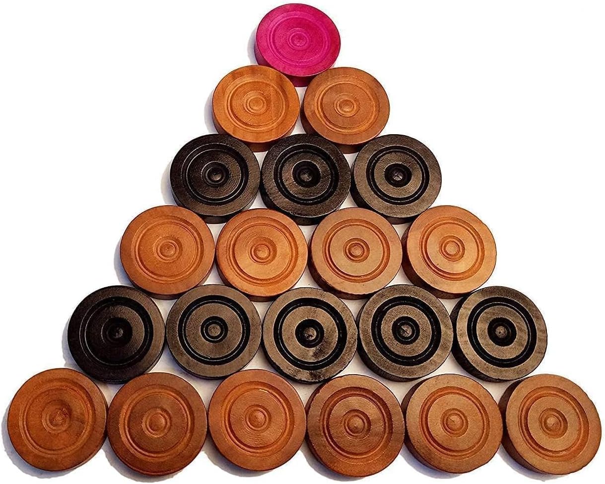 IBLAY Carrom Board Coins and Striker Professional Solid Set, Wooden Checkers with Stackable Ridge (24 Carrom Board Pieces with Cover/Striker Case + 1 Striker)
