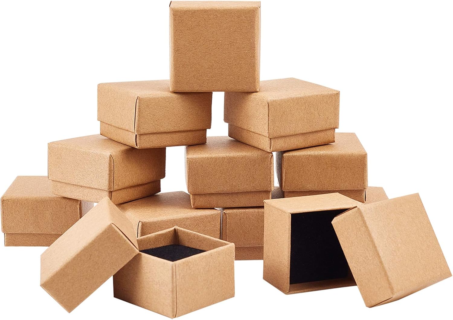 PH PandaHall 48 Pack Ring Earring Kraft Box, Square Cardboard Jewellery Box with Foam Small Gift Boxes for Valentine's Day, Weddings Favor, Christmas, Birthdays, 4x4x2.8cm