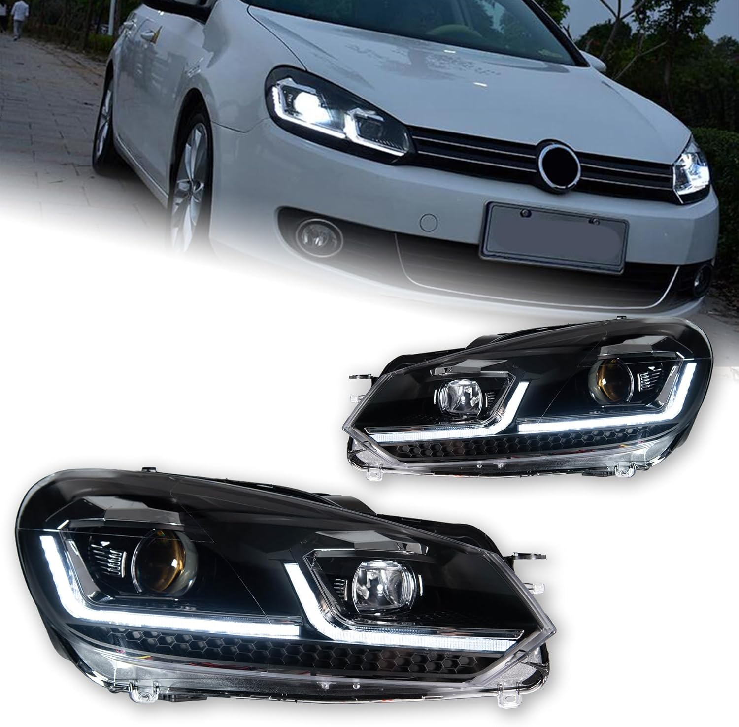 Golf MK6 Headlight Upgrade to MK7.5 Style is suitable 2009-2012 Compatible with 6th generation golf LED front car lights (Silver)