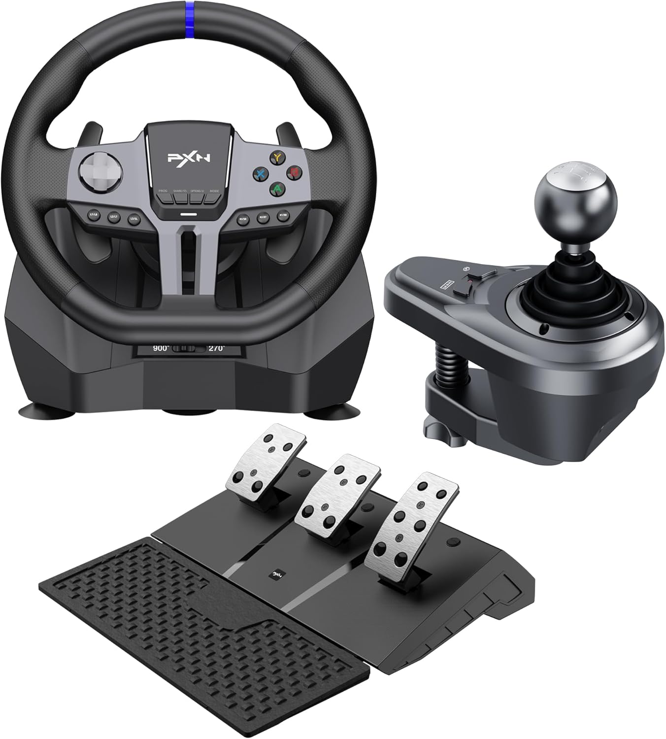 PXN Racing Wheel, V9 Gen 2 PC Steering Wheel with Pedals and Shifter, Hall Sensor, Dual Vibration, Magnetic Steering Wheel for PC, PS4, Xbox One, Xbox Series X|S