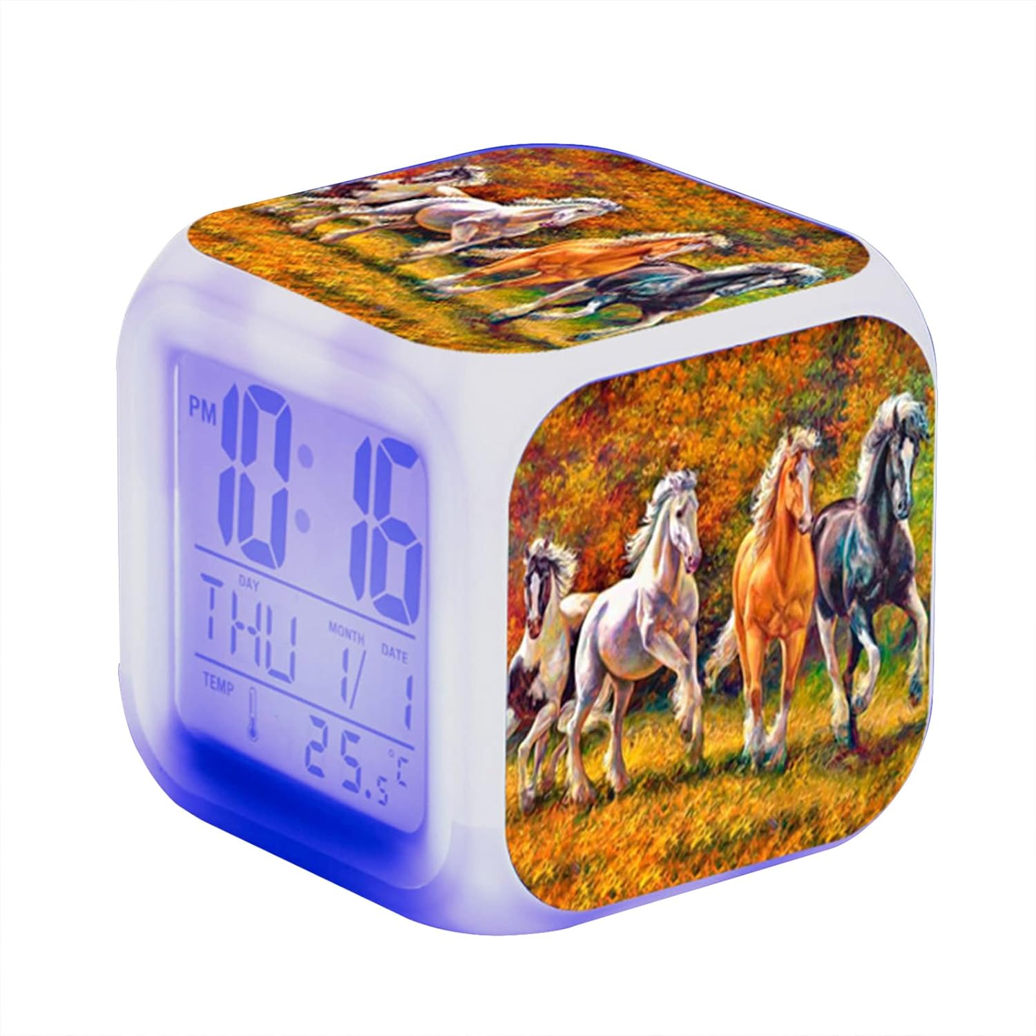 Horse Alarm Clock Digital Children's Alarm Clock Bedside Clock LED Night Clock with Date Temperature Display Alarm Clock for Boys and Girls Gift (# 6)