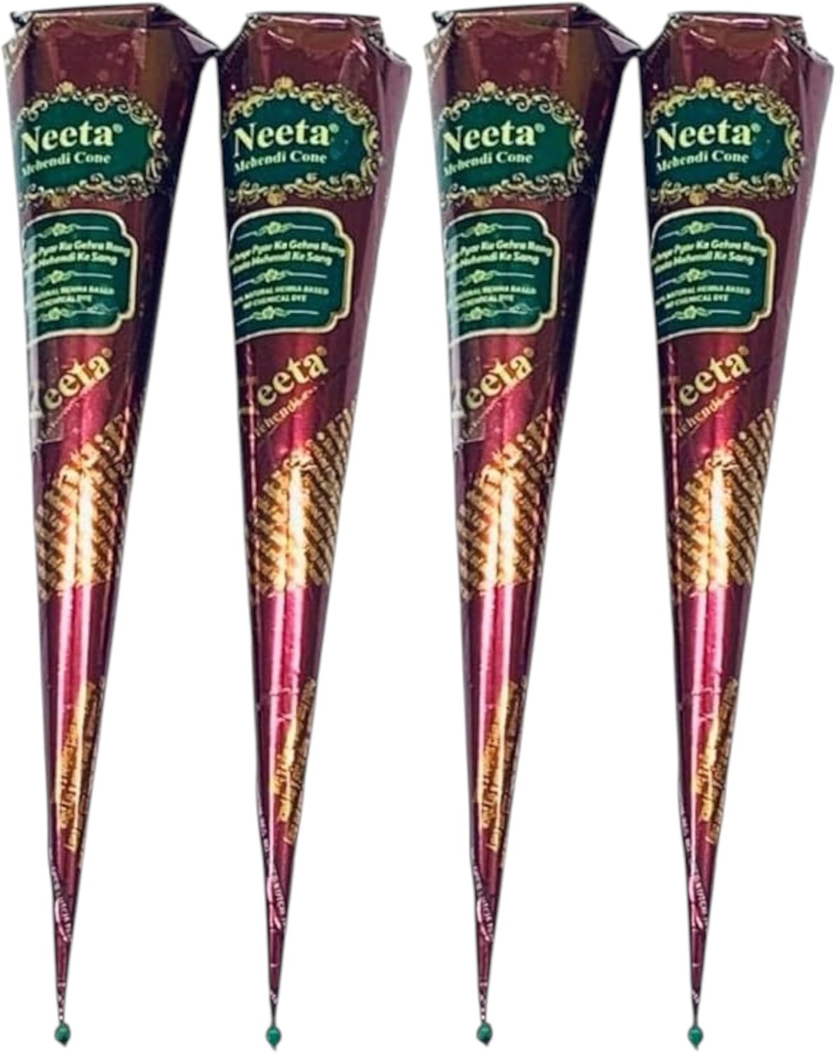 Neeta Mehndi Cones Neeta Henna Cones For Temporary Body Art Tattoo All Natural Herbal Pure Henna Paste Cones (Neeta Henna Cone x 4)