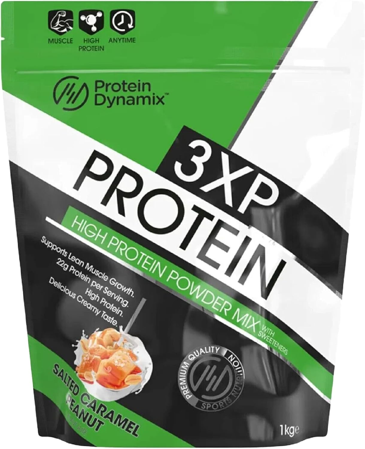 Protein Dynamix - 3XP Whey Protein Powder - Whey, Pea & Hydrolysed Wheat Protein Blend for Lean Muscle Growth - Salted Caramel Peanut Flavour - 22g Protein • 127kcal Per Serving - 1Kg