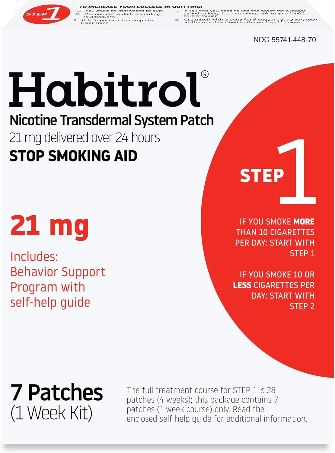 Habitrol Nicotine Transdermal System Patch - Stop Smoking Aid - Step 1 (21 mg), 7 Patches (1 Week Kit)