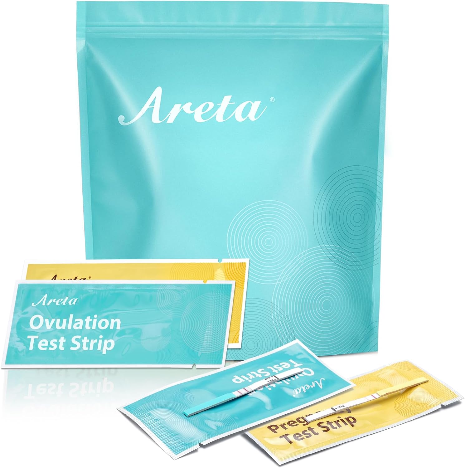Areta Ovulation & Pregnancy Test Strips: 100 Ovulation Strips & 30 Pregnancy Tests Combo Kit | Accurate at-Home Fertility Tracker | Highly Sensitive Early Pregnancy Detection | 100 LH + 30 HCG