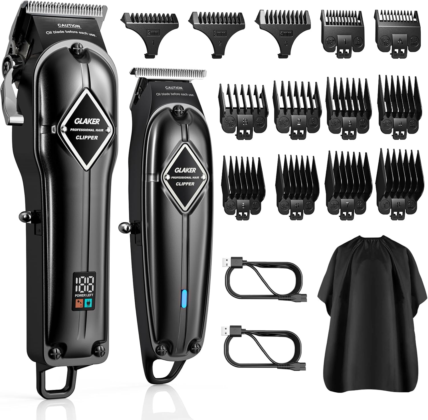 GLAKER Professional Hair Clippers Men + T-Blade Trimmer Kit - Cordless Hair Cutting Kits with 13 Premium Guards, Complete Barber Kit with Large LED Display for Mens Grooming