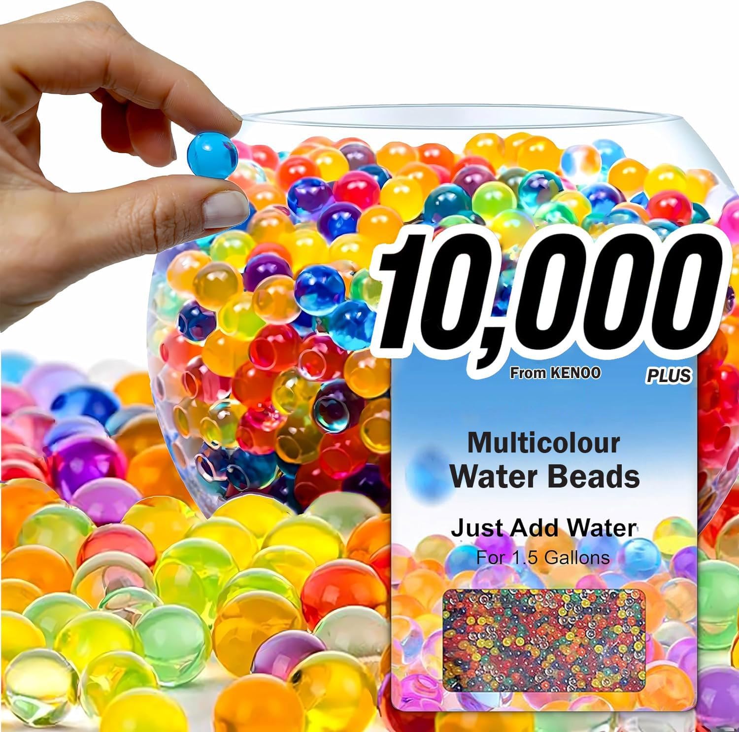 KENOO Water Beads for Vases – 15mm Multicolored (10,000+ Beads, 120g) Biodegradable Gel Balls for Vase Fillers, Home Decor, Plant Crafts, Stress Relief, and Decoration