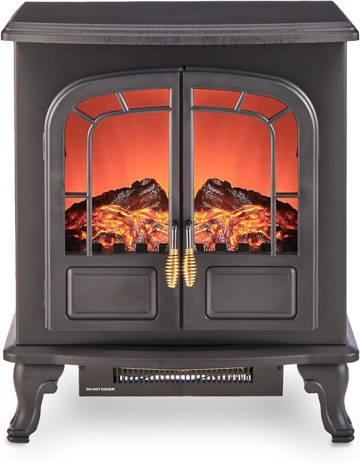LIVIVO Electric Stove Heater Fireplace with Realistic LED Flame Log Effect, 2000W, Independent Light and Heat Controls, Flame Effect, Temperature Control, Flat Back, Straight viewing Angle (Black)