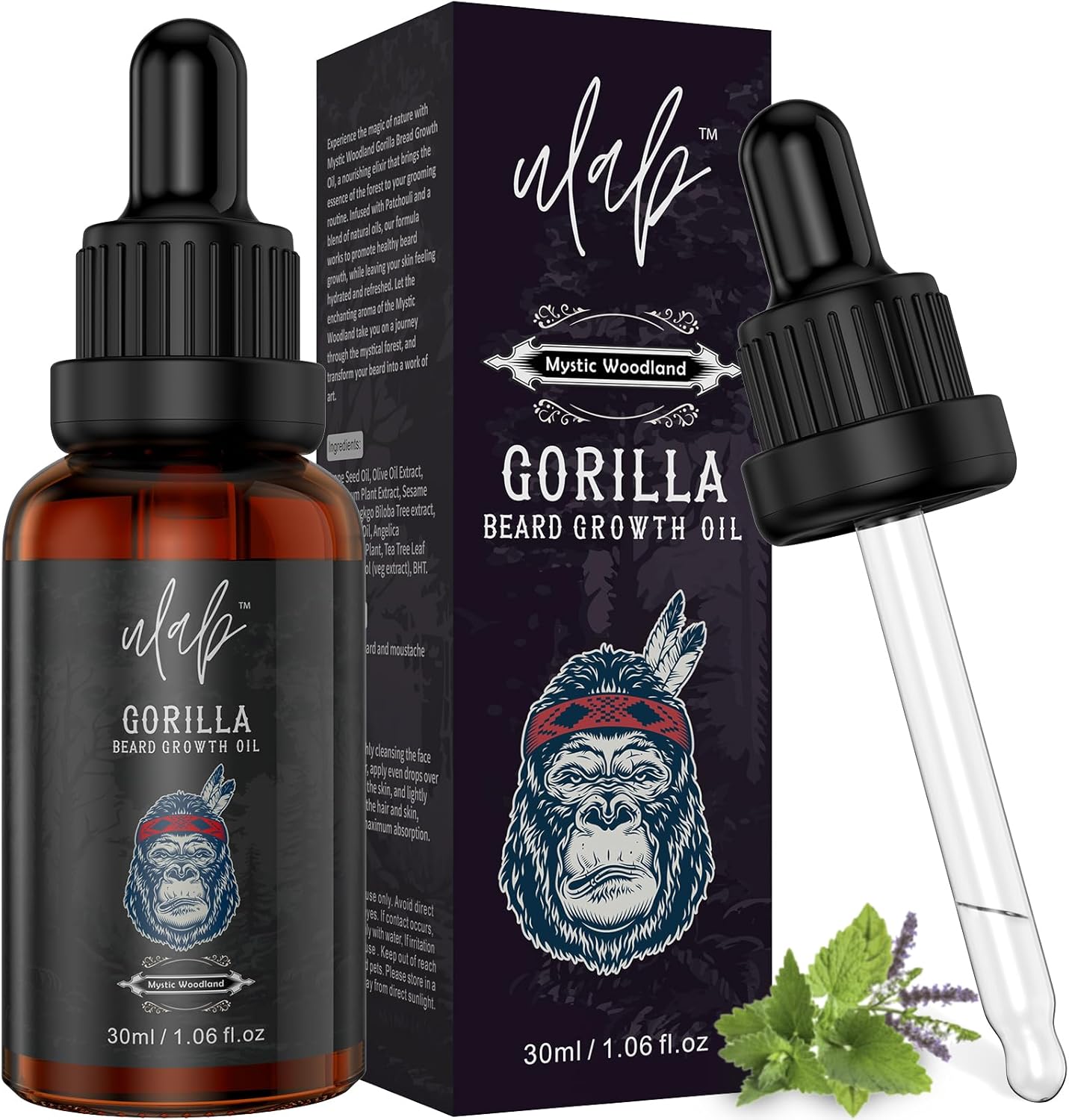 uLab Beard Growth Oil for Men - 30ml, Mystic Woodland Scent Premium Beard Care Oil - Natural Beard Moisturiser, Softener, and Conditioner for Facial Hair