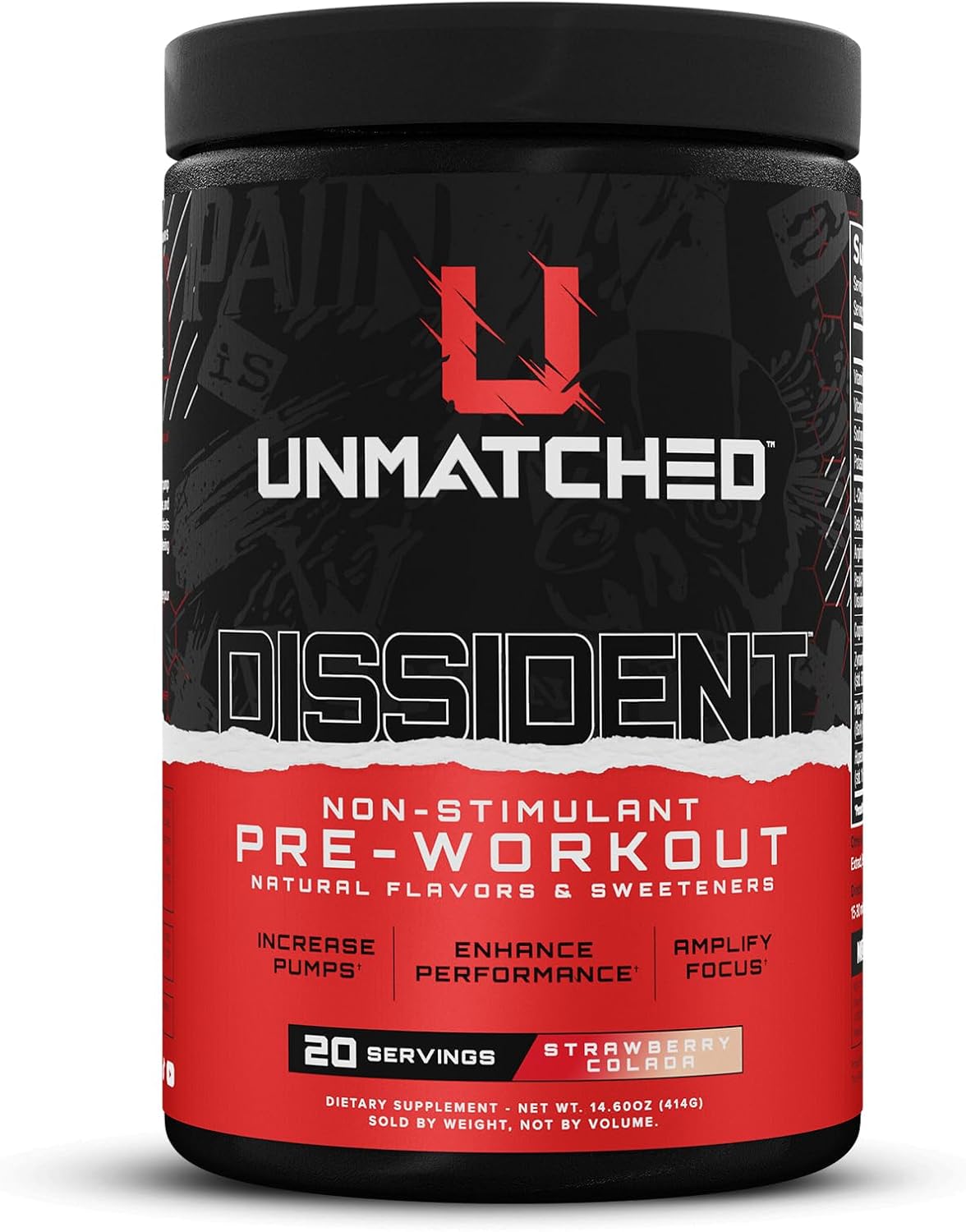 Unmatched Dissident Non Stim Pre Workout Powder for Men & Women | Citrulline, Beta Alanine, Peak ATP | Natural Flavors & Sweeteners | 20 Servings (Strawberry Colada)