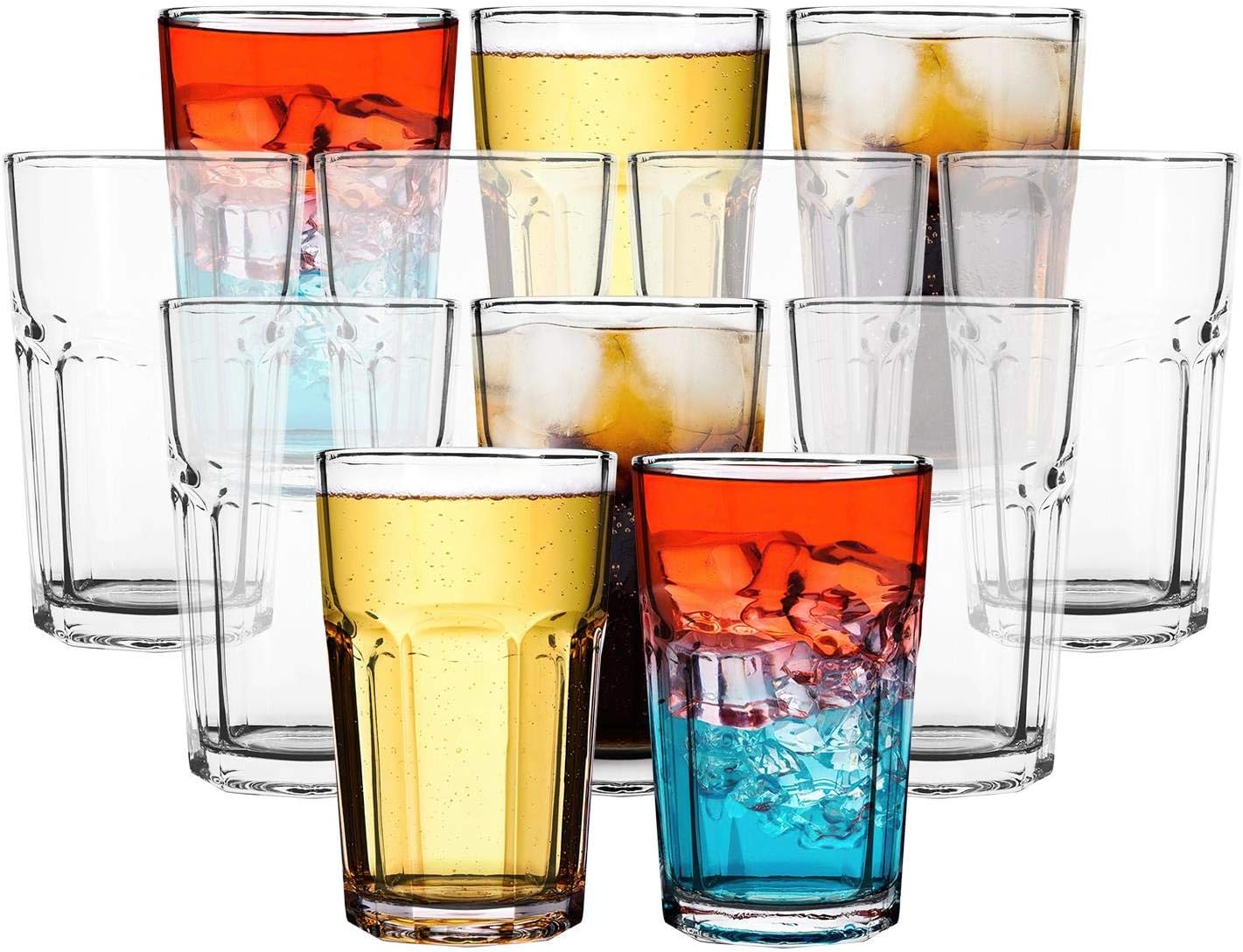 Vinsani Set of 12 Traditional Highball Glass Tumblers - 300ml (10.5oz) Highball Glasses for Drinking