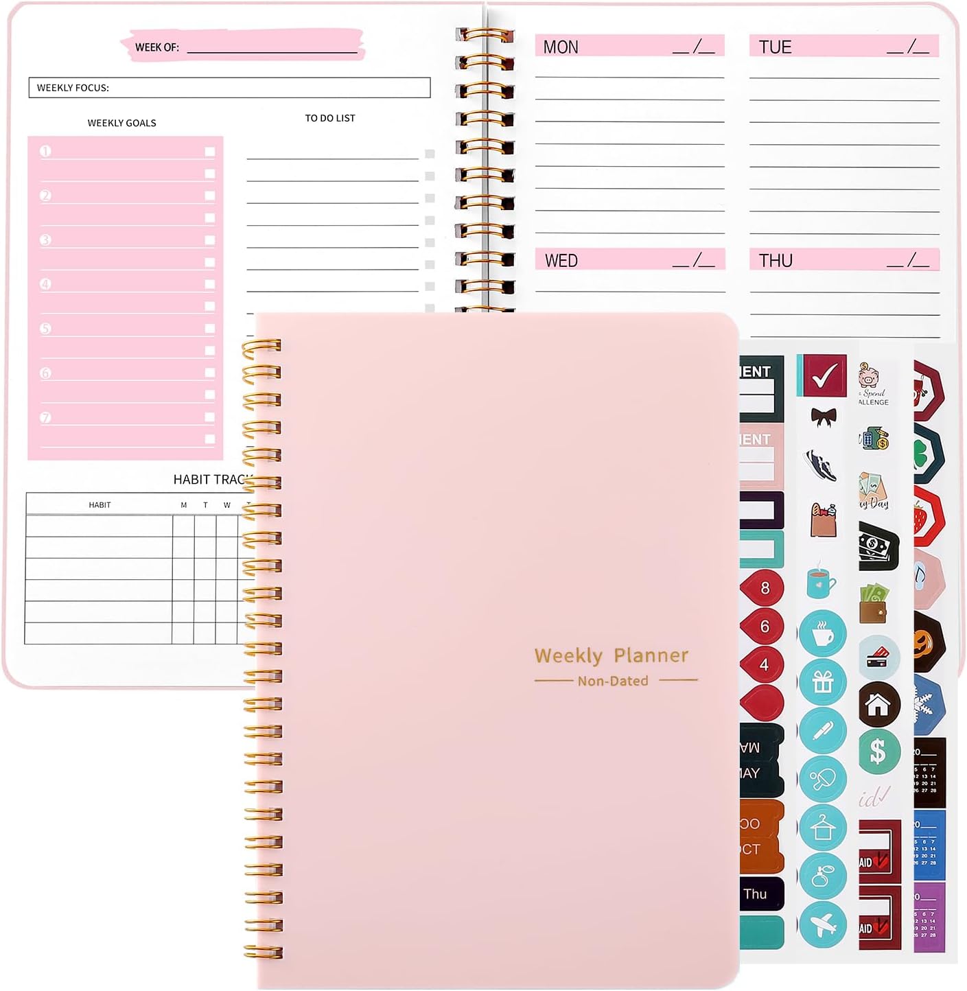 Zhswlp A5 Weekly Planner Notebook, Undated To Do List Notebook Diary 52 weeks of Daily Planner tracking for Daily life, Work, Students