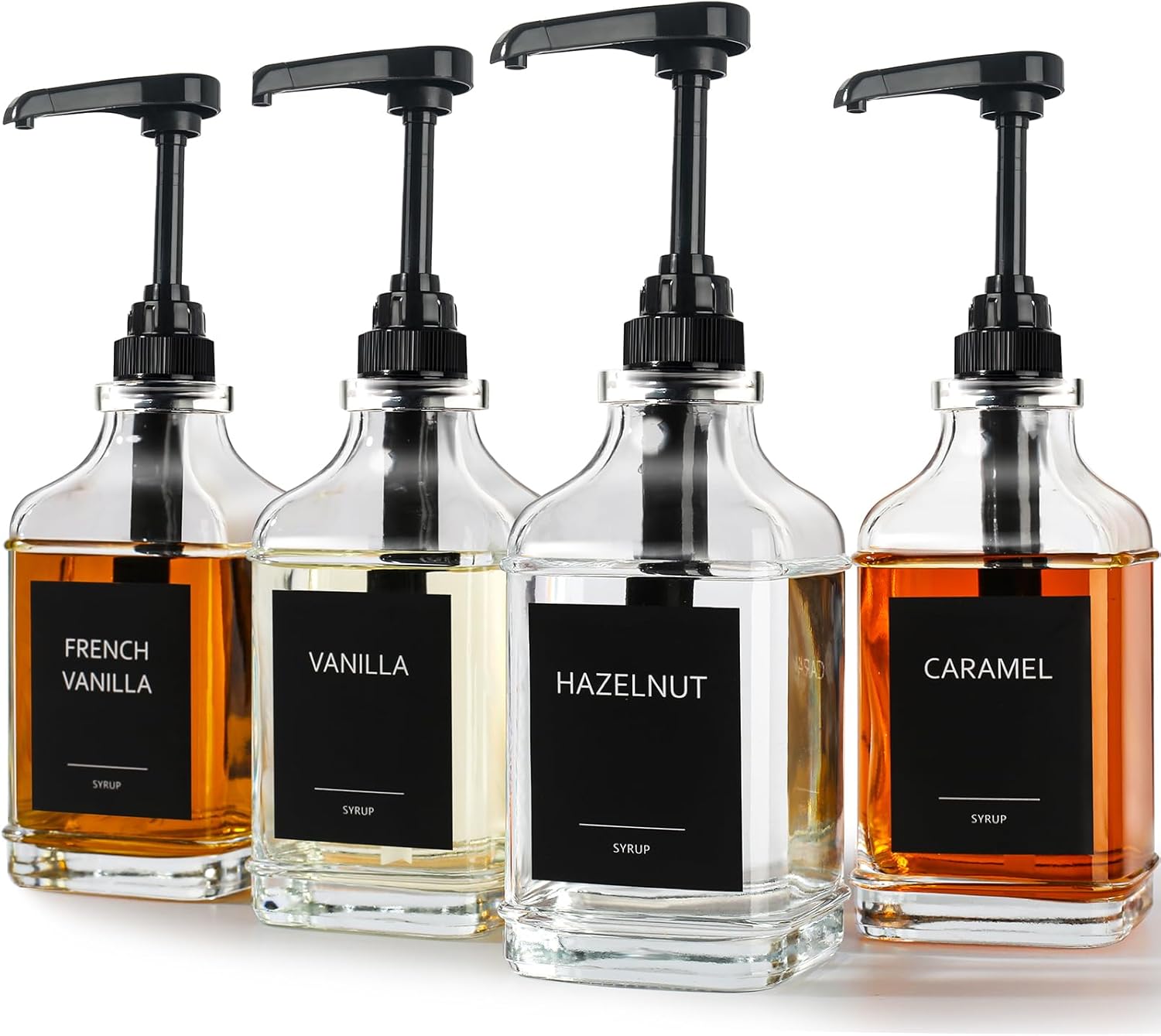 GMISUN Coffee Syrup Dispenser, 16.9 fl oz Syrup Pump Dispenser for Coffee Bar Accessories, Square Glass Syrup Bottle for Coffee Bar Essentials, Simple Maple Syrup Bottles with ¼oz Large Capacity Pump